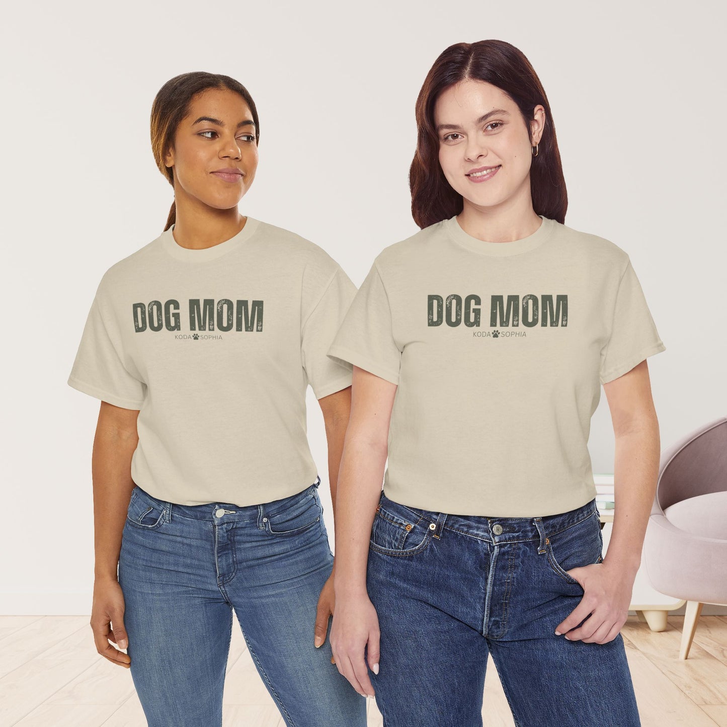 Custom Dog Mom Heavy Cotton Tee with Dogs Name - Personalized Dog Lover Gift