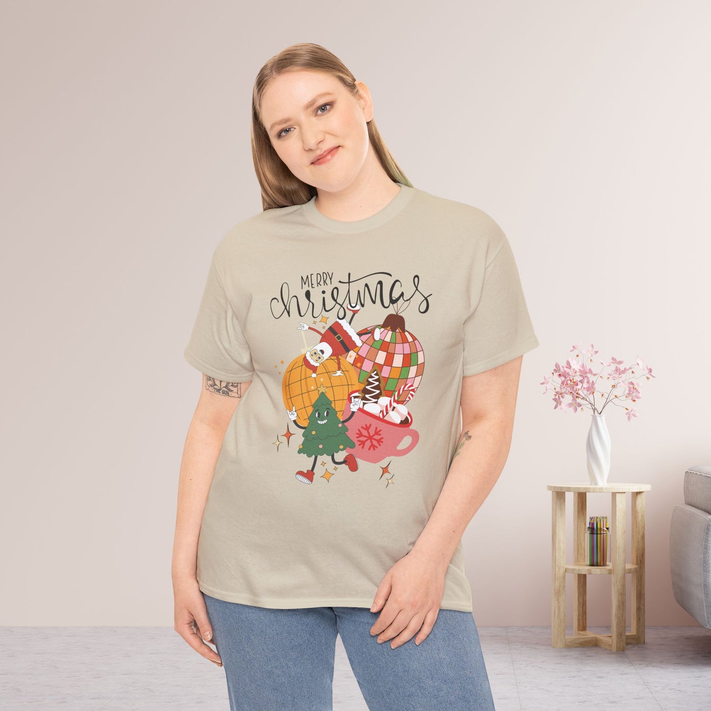 Merry Christmas Retro Ornament Shirt - Christmas Heavy Cotton Tee