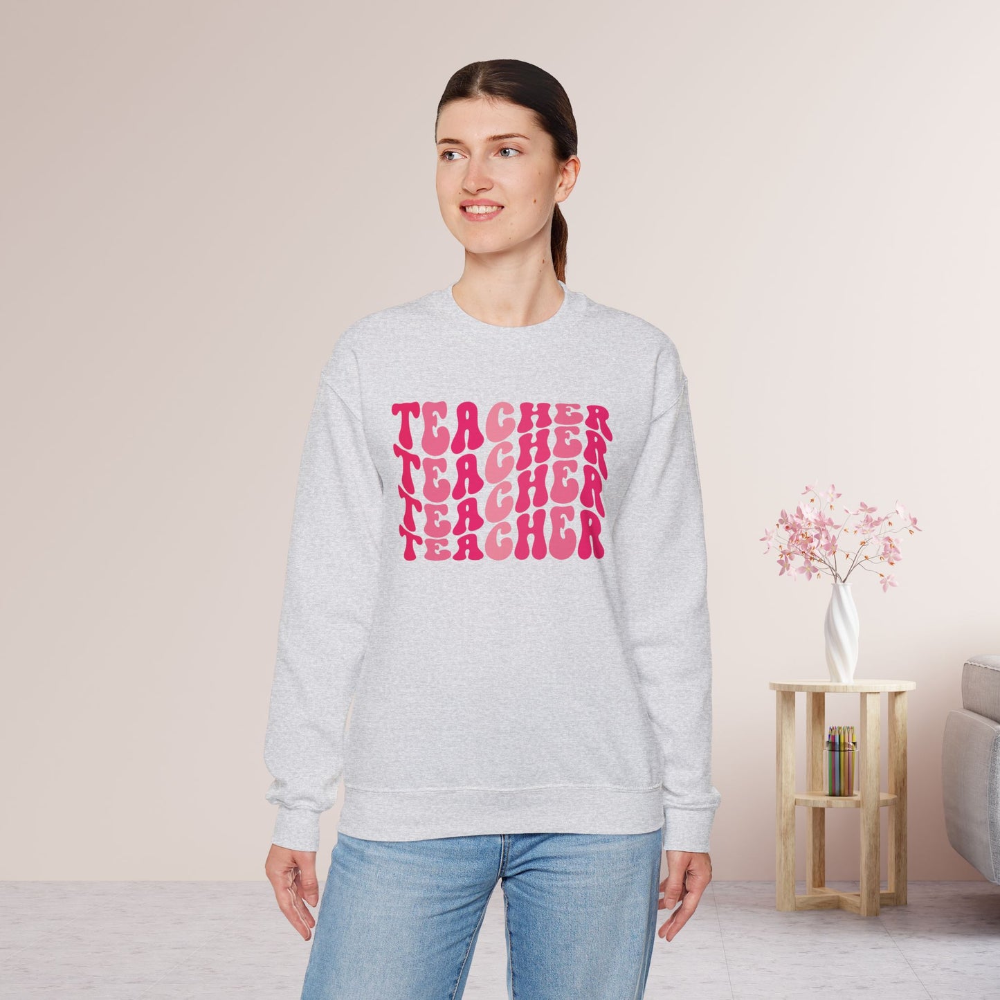 Groovy Hot Pink Teacher Sweatshirt for School Teachers