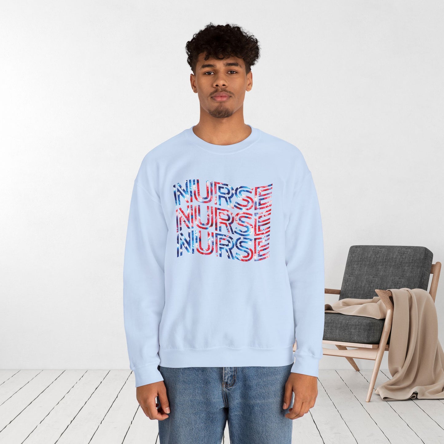 Wavy Patriotic Nurse Sweatshirt - 4th of July Nurse Sweatshirt