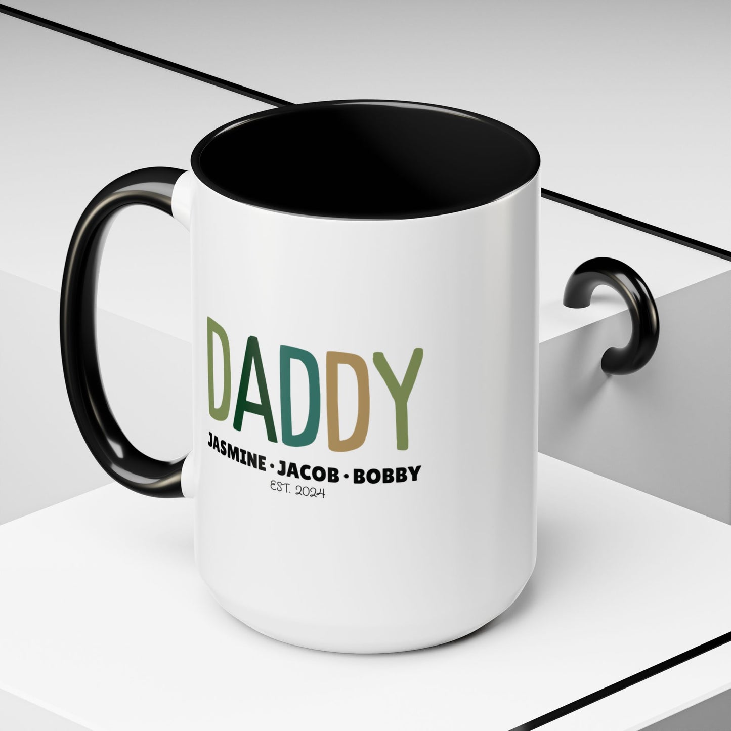 Personalized Daddy Coffee Mug with Kids Names - Custom Dad Gifts for Father's Day