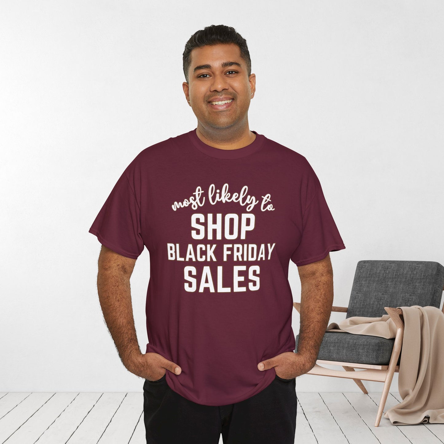 Funny Thanksgiving Shirt - Most Likely To Shop Black Friday Sales Heavy Cotton Tee