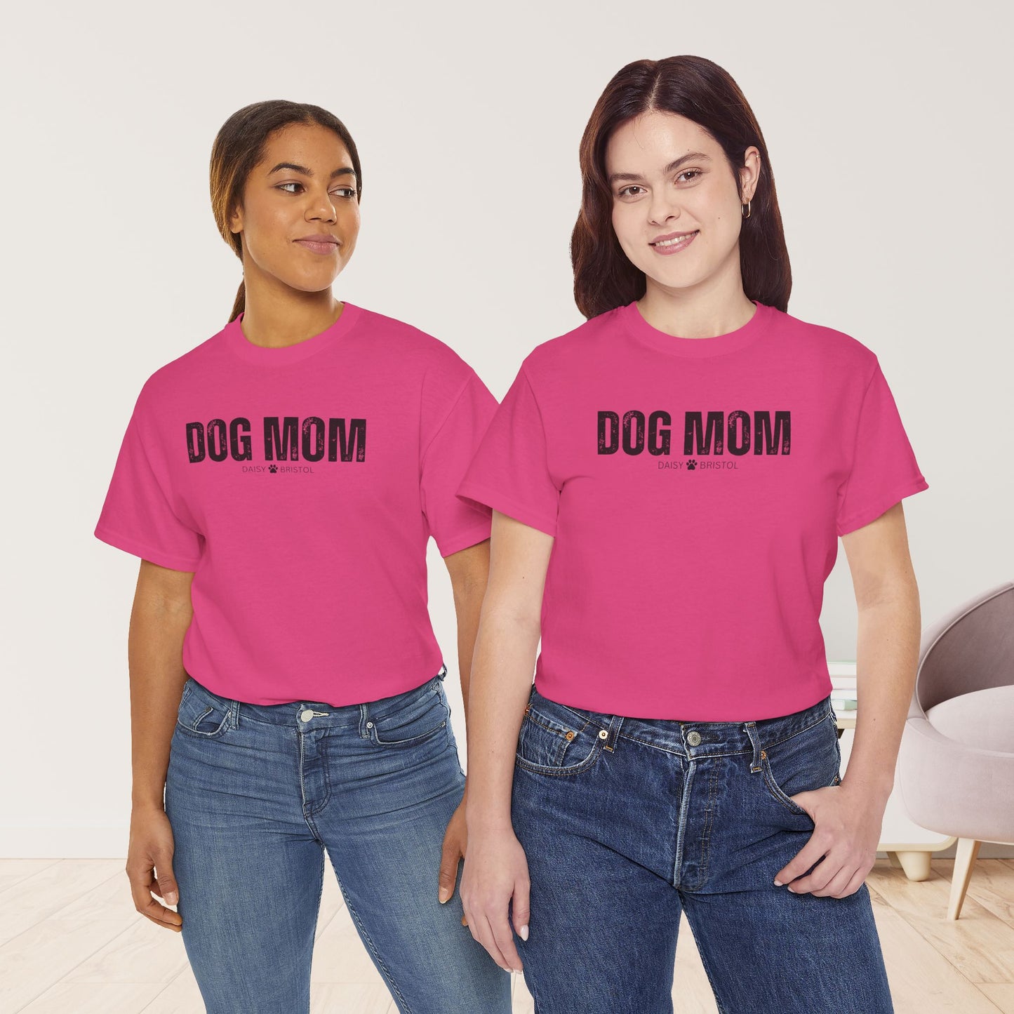 Custom Dog Mom Heavy Cotton Tee with Dogs Name - Personalized Dog Lover Gift