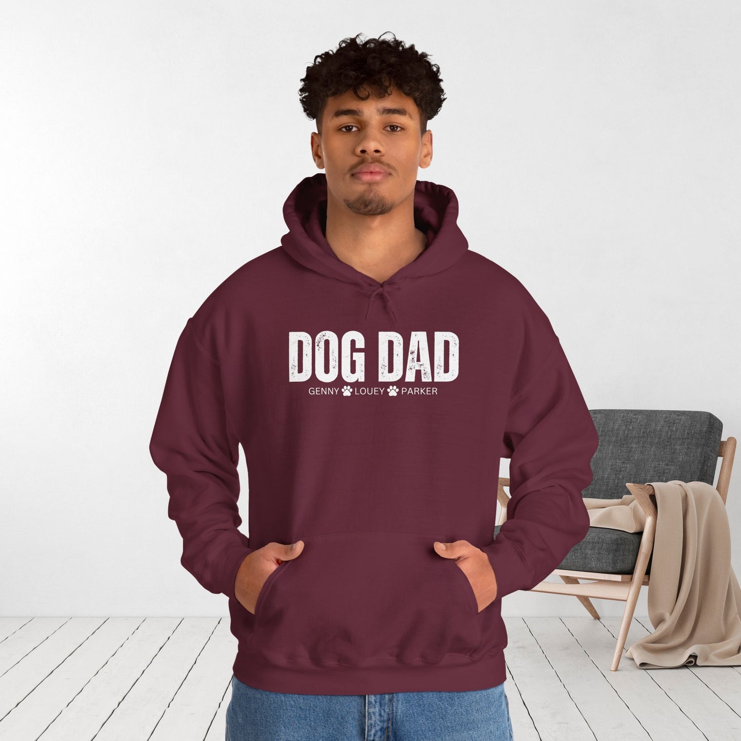 Custom Dog Dad Hoodie with Dogs Name - Personalized Gift for Dog Dad