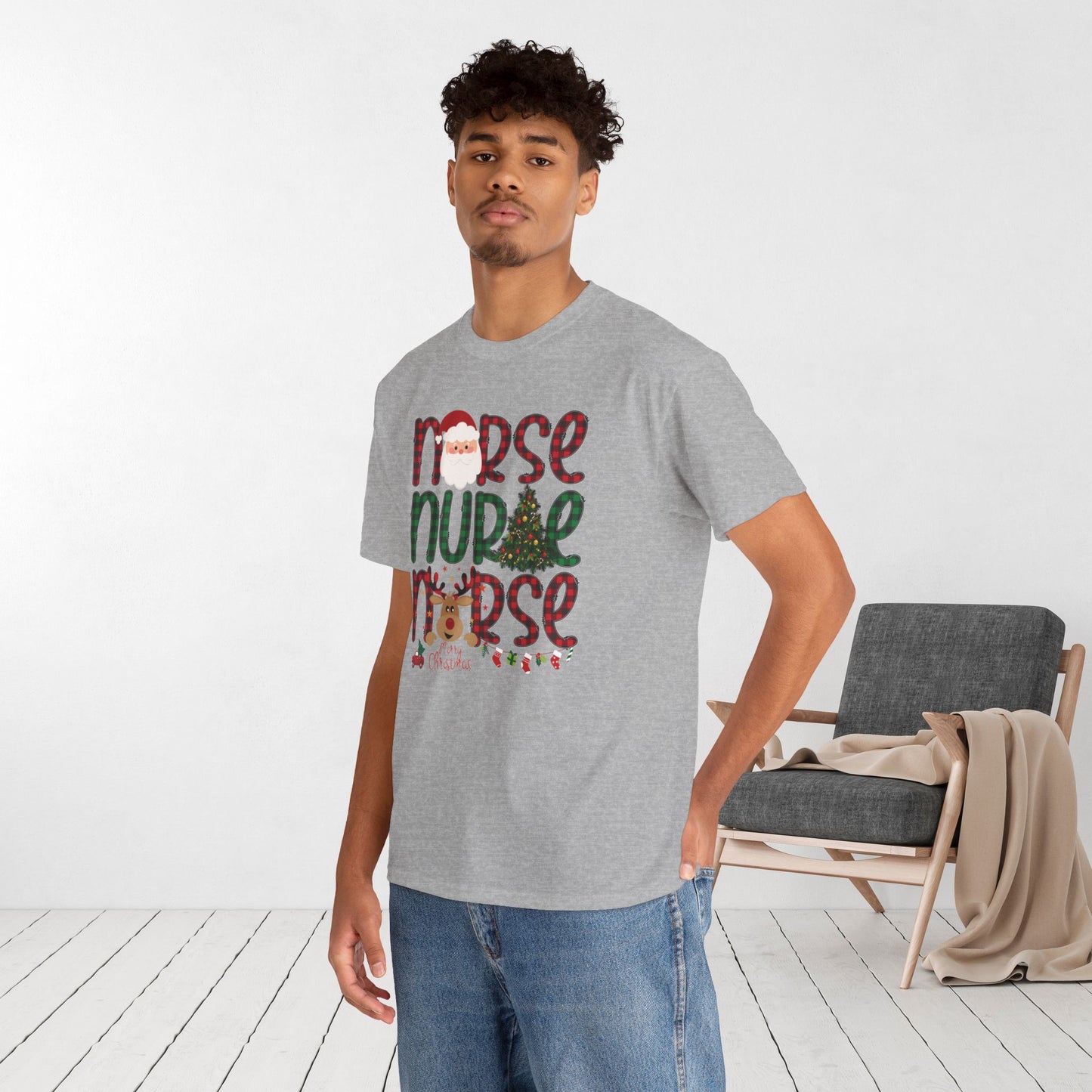 Plaid Christmas Nurse Heavy Cotton Tee