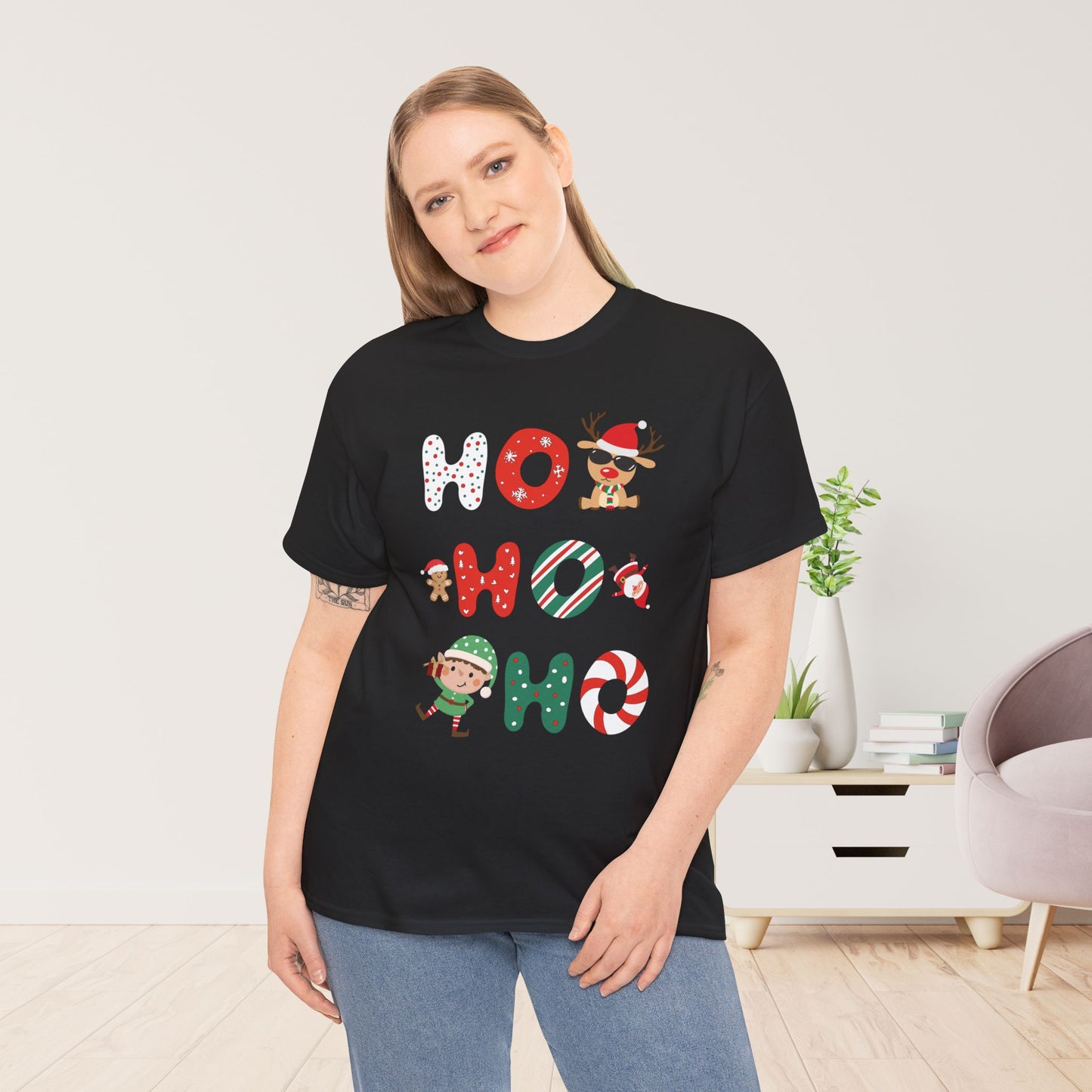 Ho Ho Ho Christmas Shirt - Matching Family Christmas Heavy Cotton Tee