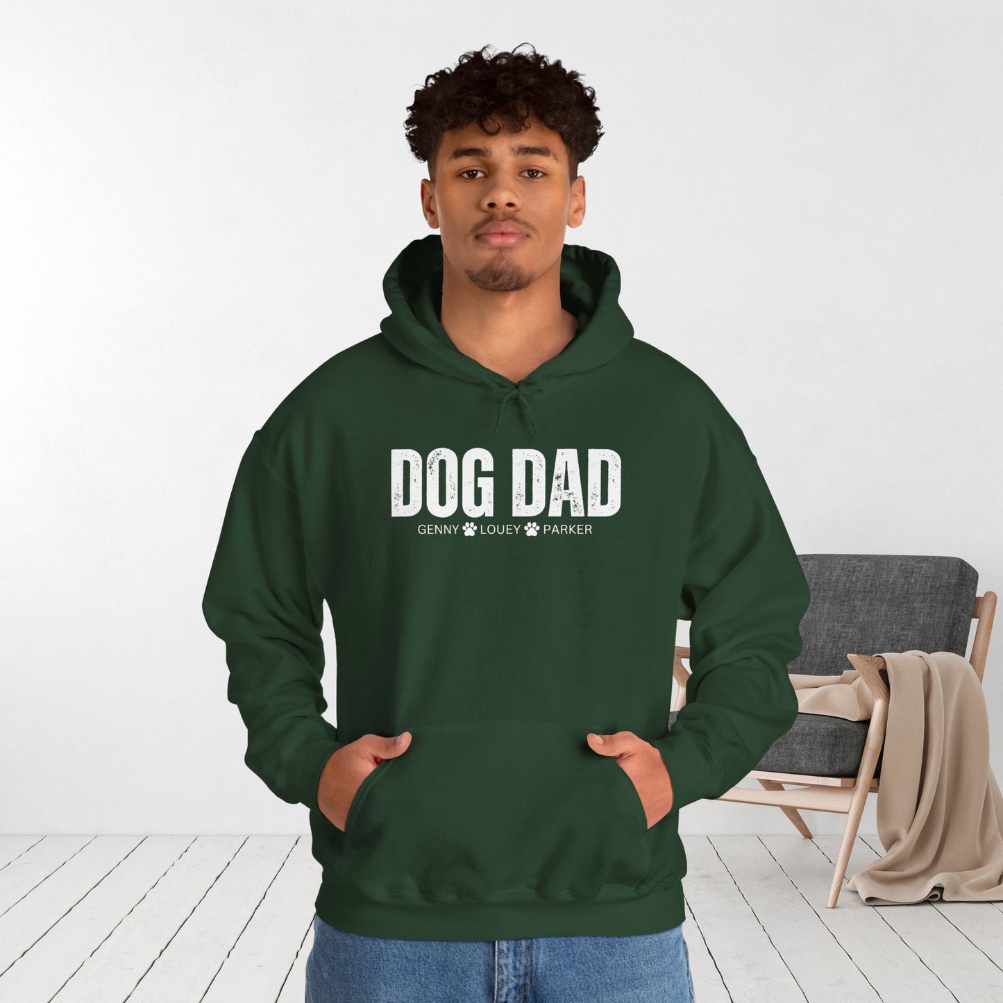 Custom Dog Dad Hoodie with Dogs Name - Personalized Gift for Dog Dad