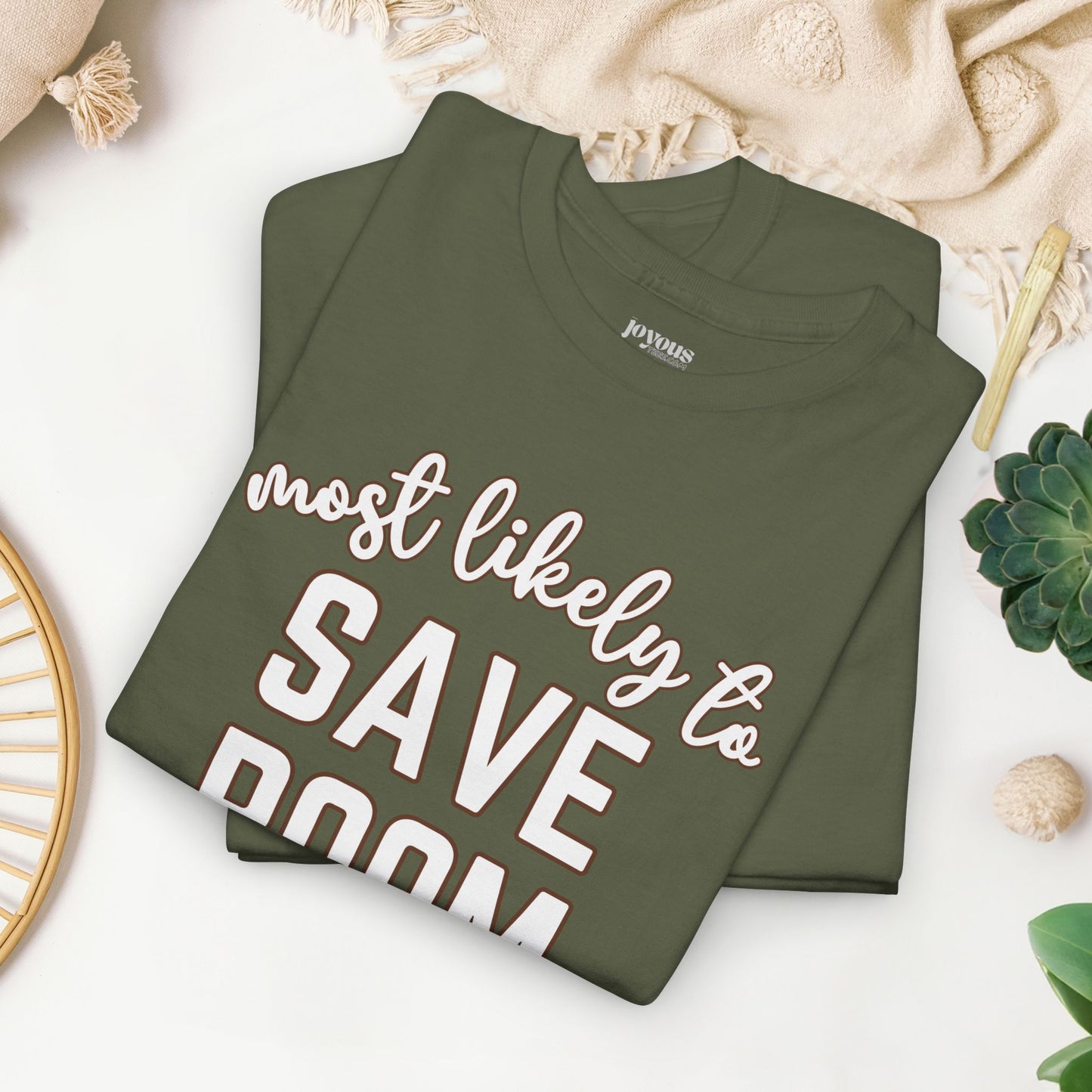 Funny Thanksgiving Shirt - Most Likely To Save Room for Pie Heavy Cotton Tee