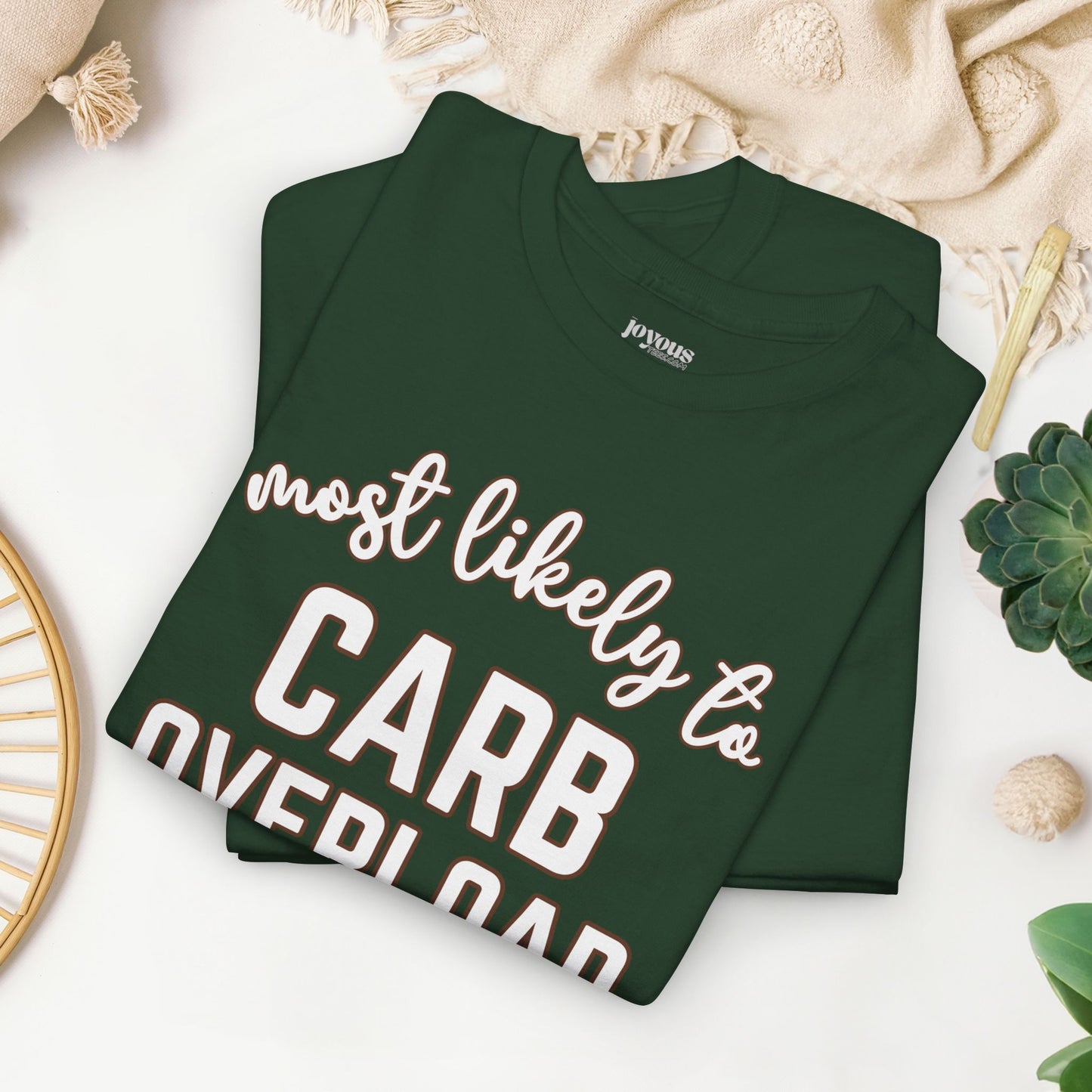 Funny Thanksgiving Shirt - Most Likely to Carb Overload Heavy Cotton Tee