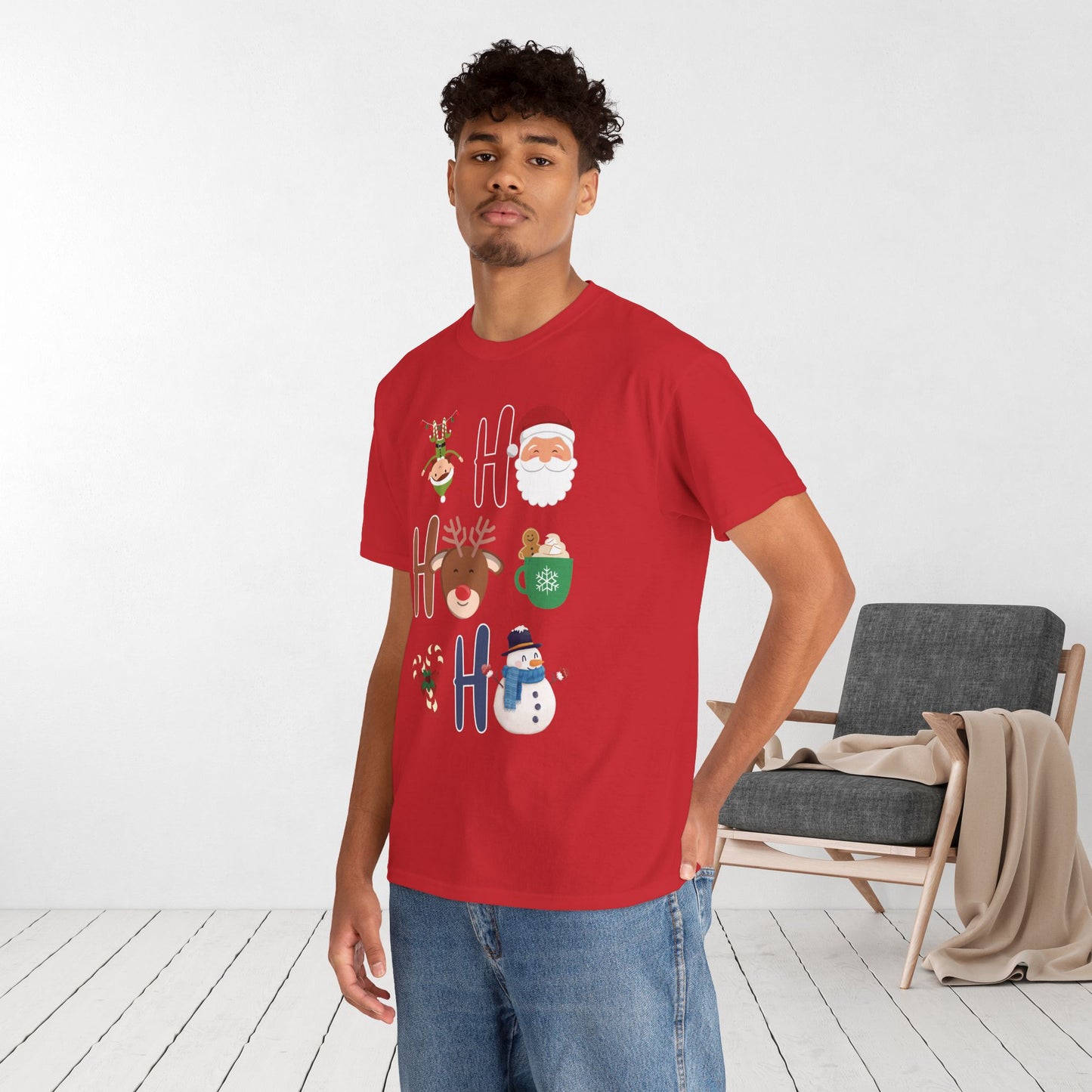 Ho Ho Ho Christmas Shirt - Matching Family Christmas  Heavy Cotton Tee