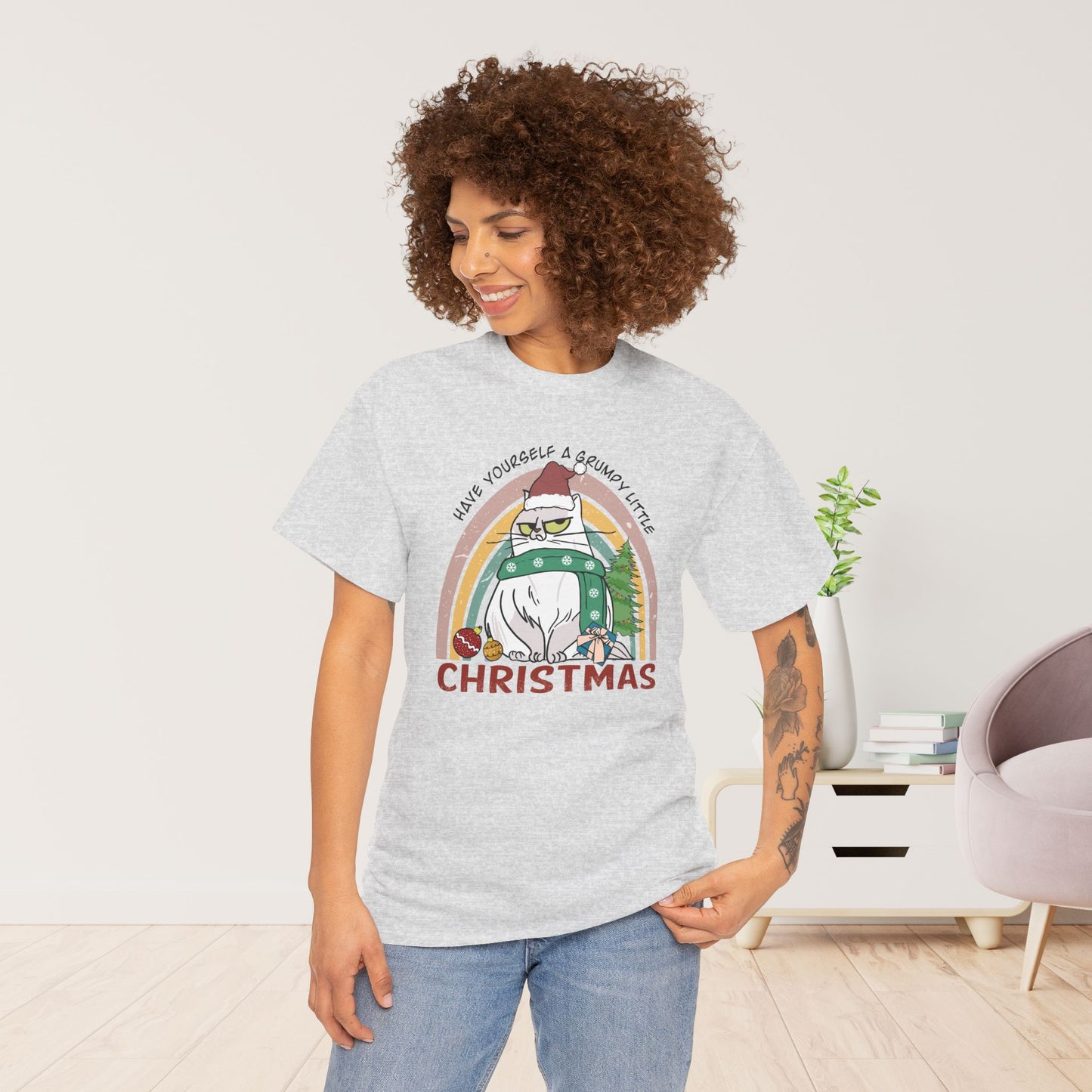 Have Yourself A Grumpy Little Christmas Funny Cat Christmas Heavy Cotton Tee - Cat Lovers Christmas Gift