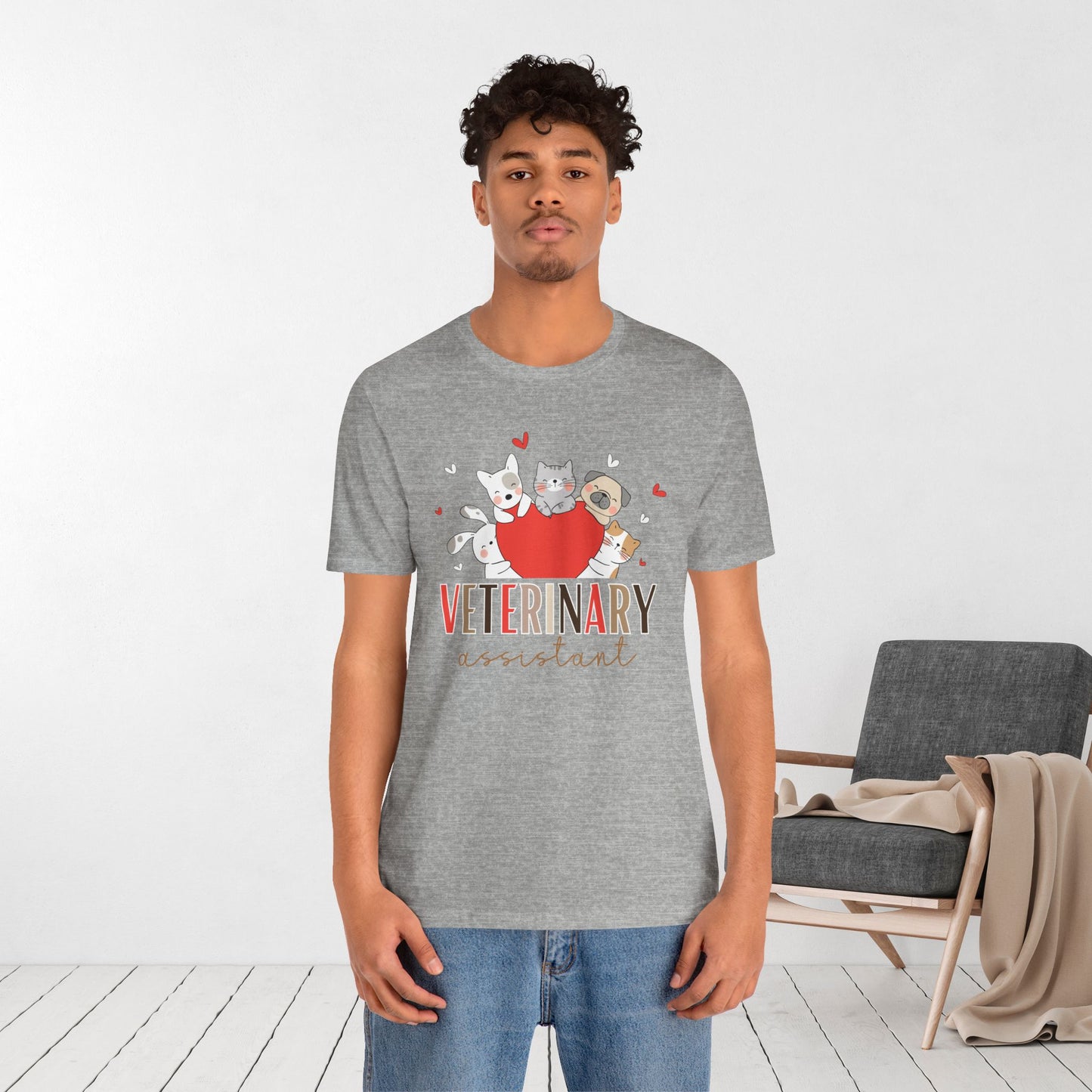 Veterinary Assistant Soft Cotton Tee with Cute Dogs and Cats for VET Assistant