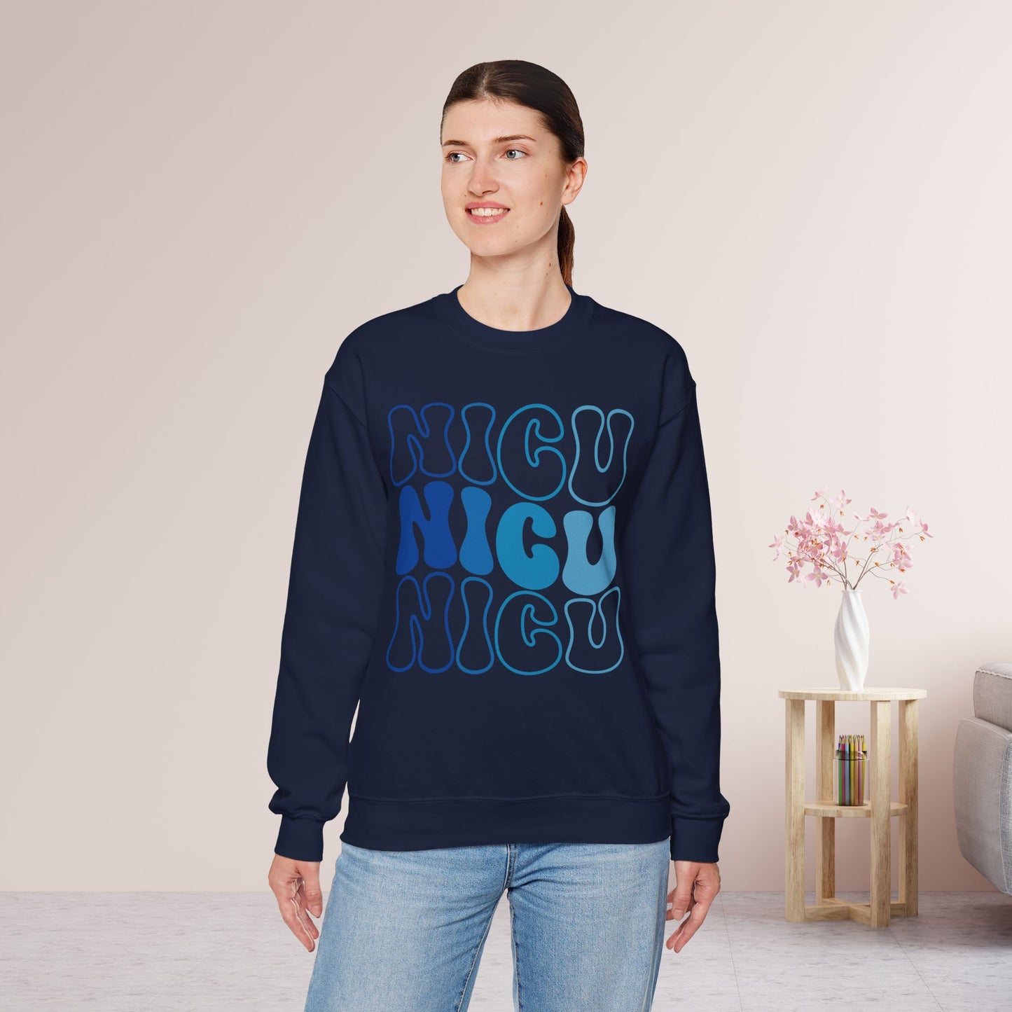 Groovy Blue NICU Sweatshirt - Neonatal ICU Nurse Sweater