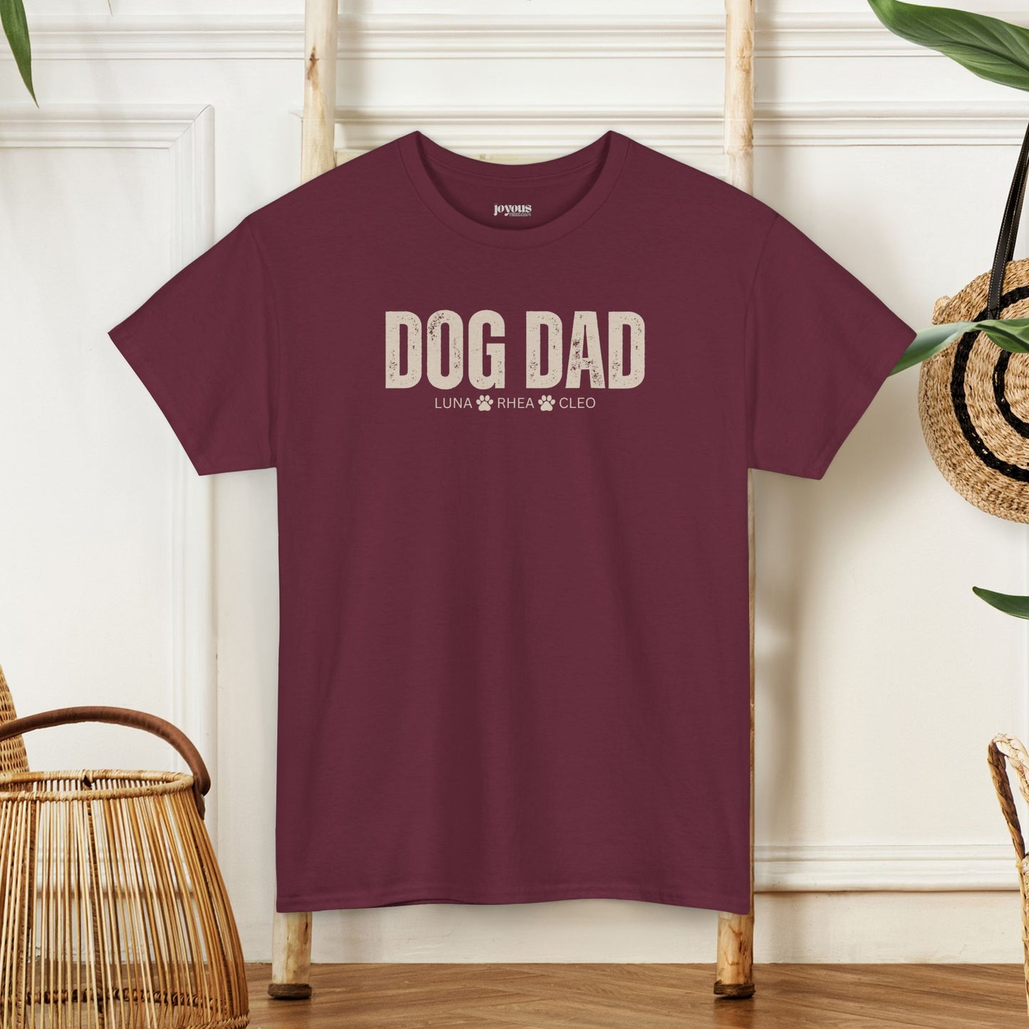 Custom Dog Dad Heavy Cotton Tee with Dogs Name - Personalized Dog Lover Gift