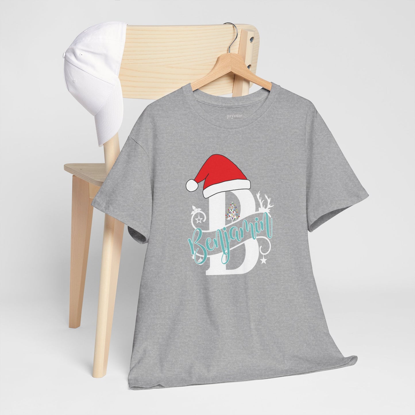 Personalized Christmas Monogram Heavy Cotton Tee with First Name - Custom Christmas Gifts