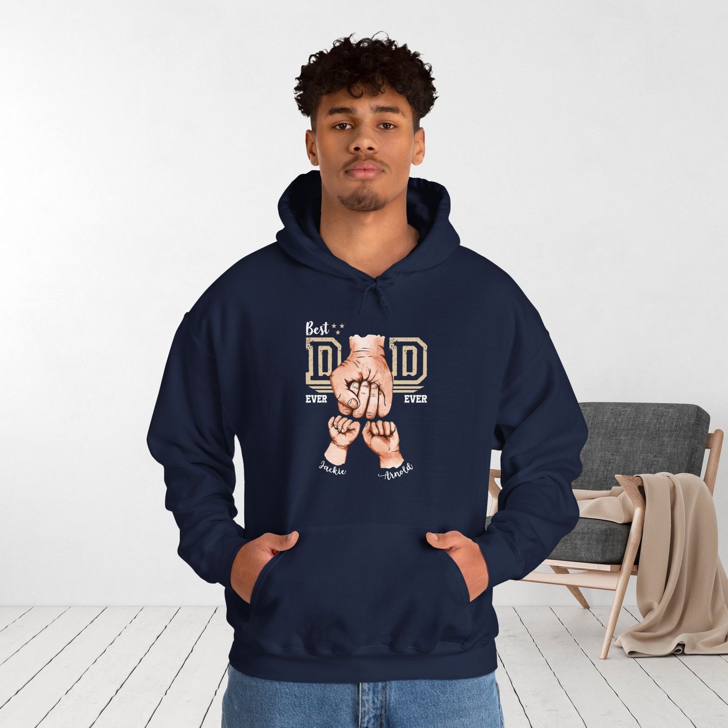 Custom Dad Hoodie with Kids Name - Personalized Gift for Dad