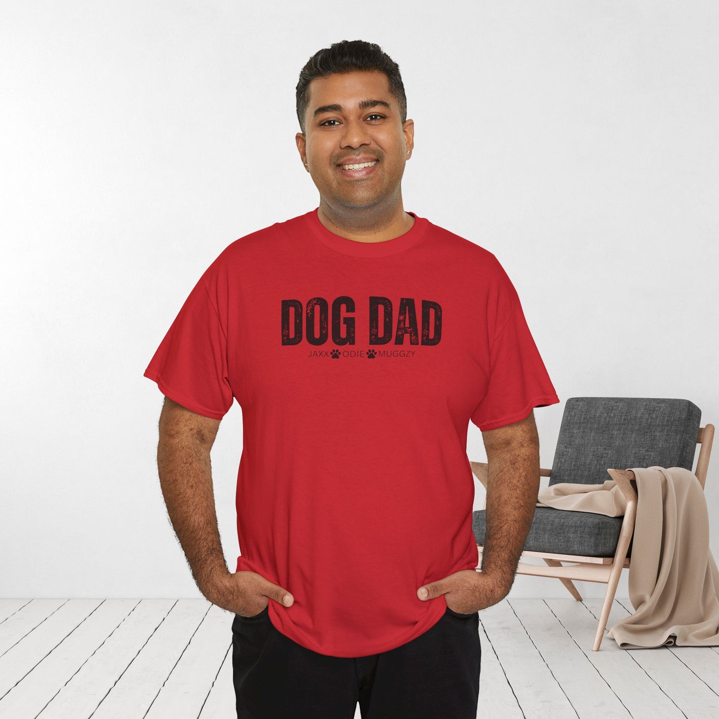 Custom Dog Dad Heavy Cotton Tee with Dogs Name - Personalized Dog Lover Gift