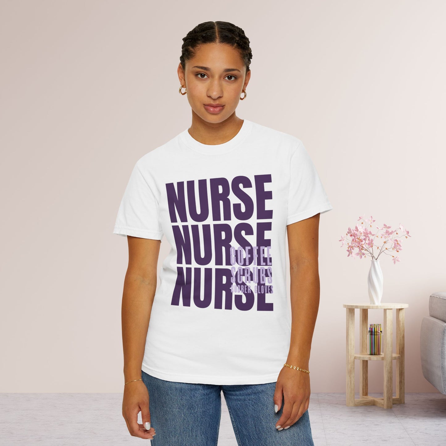 Purple Comfort Colors Nurse Shirt - Coffee Scrubs Rubber Gloves Shirt