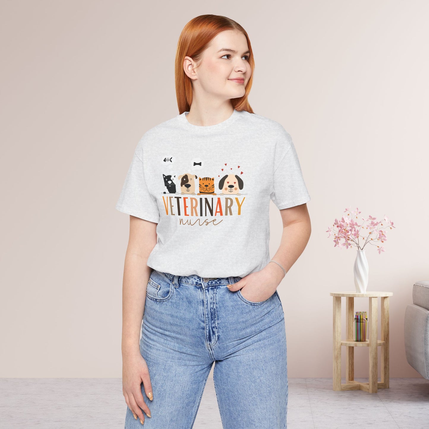 Veterinary Nurse Soft Cotton Tee with Dogs and Cats for VET Nurse