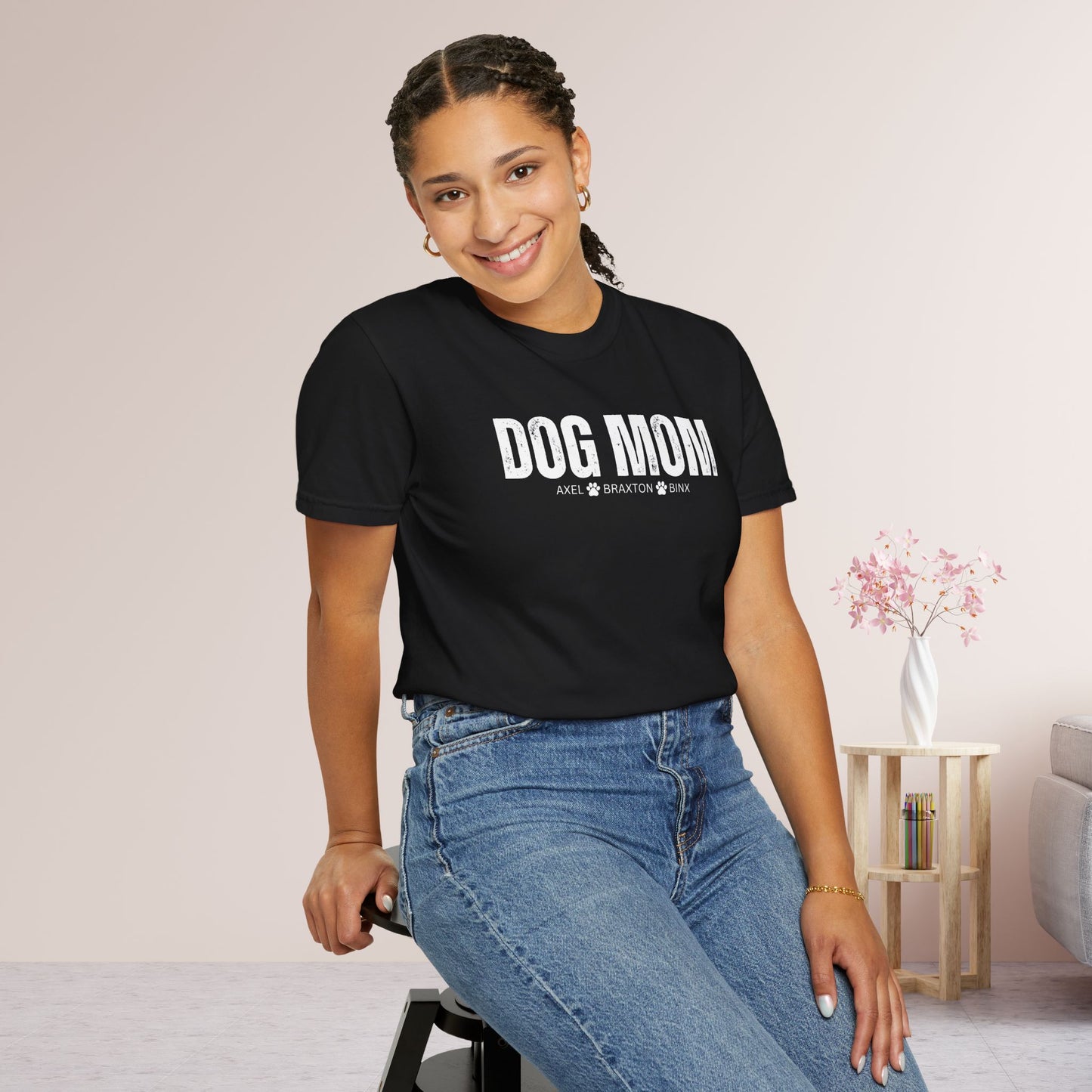 Custom Dog Mom Comfort Colors Shirt with Dogs Name - Personalized Dog Lover Gift