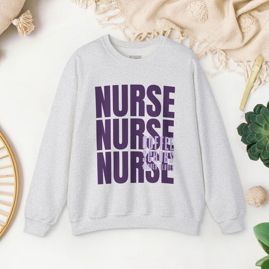 Purple Nurse Sweatshirt - Coffee Scrubs Rubber Gloves Shirt