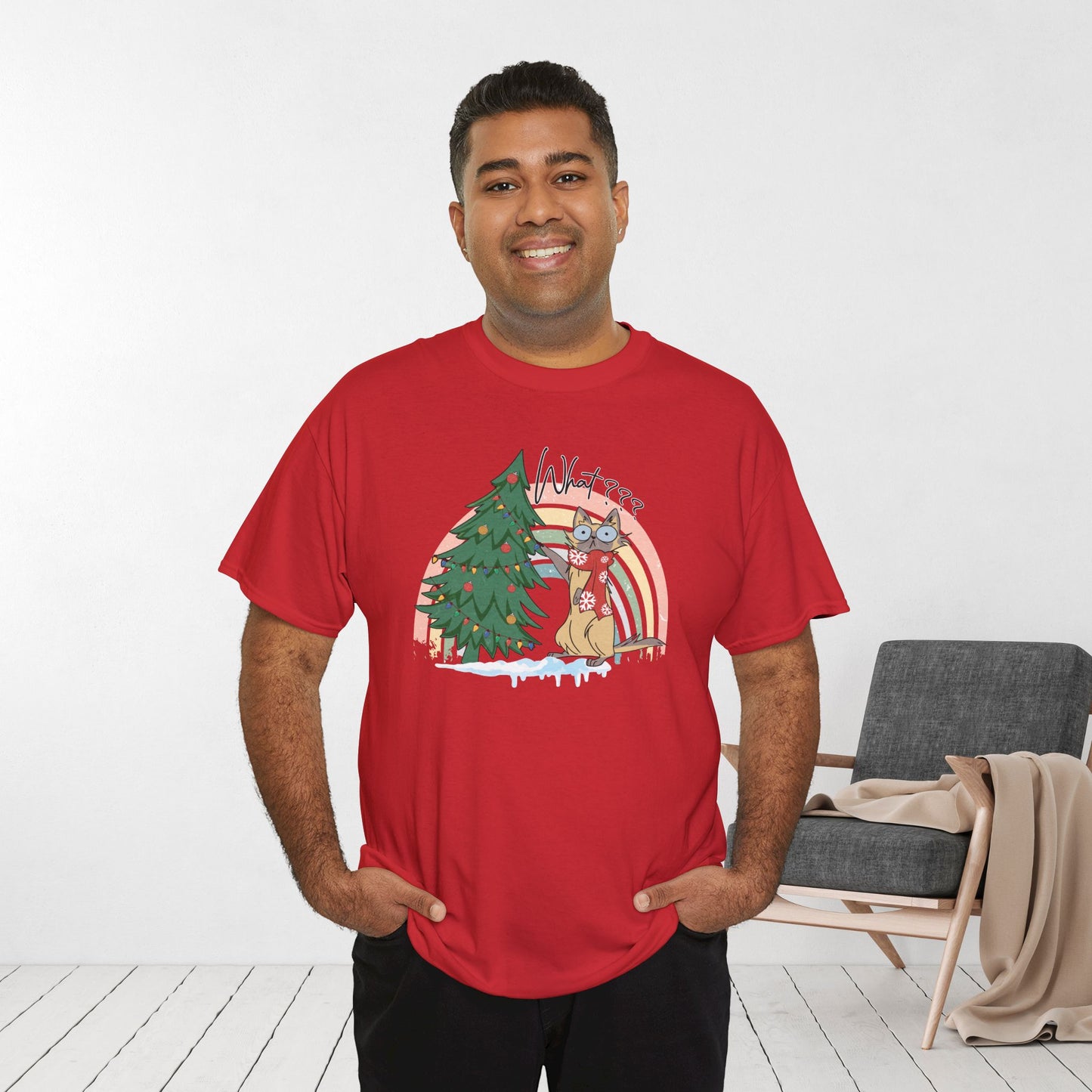 What??? Funny Cat Christmas Heavy Cotton Tee - Cat Lovers Christmas Gift