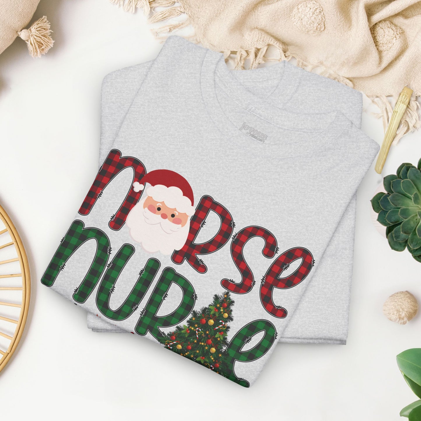 Plaid Christmas Nurse Heavy Cotton Tee