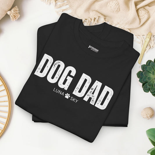 Custom Dog Dad Heavy Cotton Tee with Dogs Name - Personalized Dog Lover Gift
