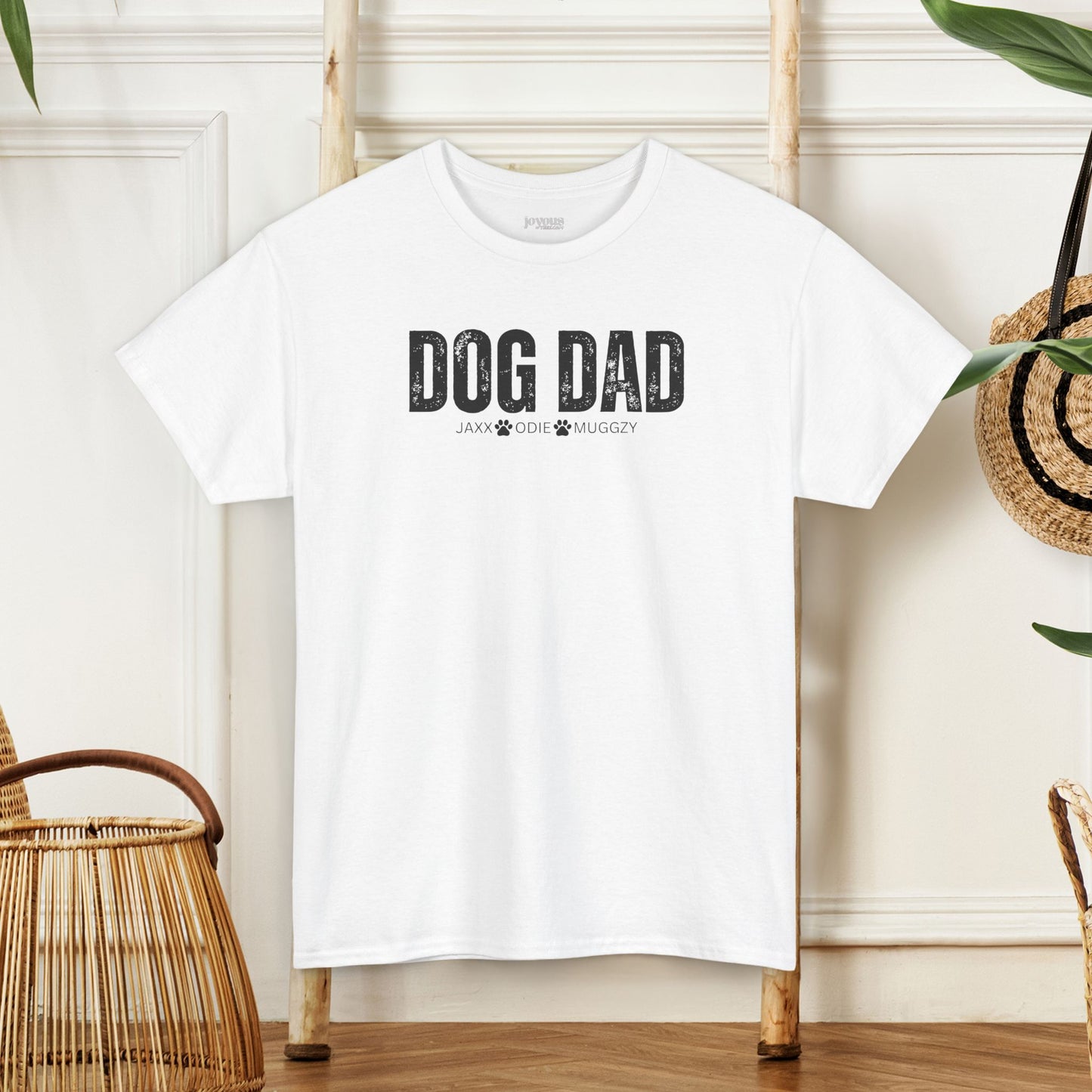 Custom Dog Dad Heavy Cotton Tee with Dogs Name - Personalized Dog Lover Gift