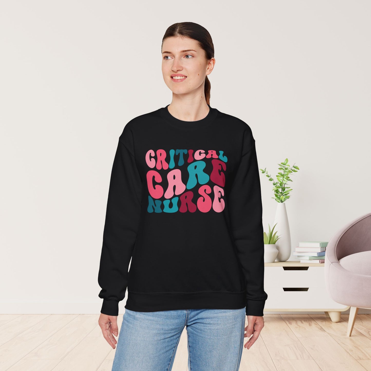 Groovy Colorful Critical Care Nurse Crewneck Sweatshirt