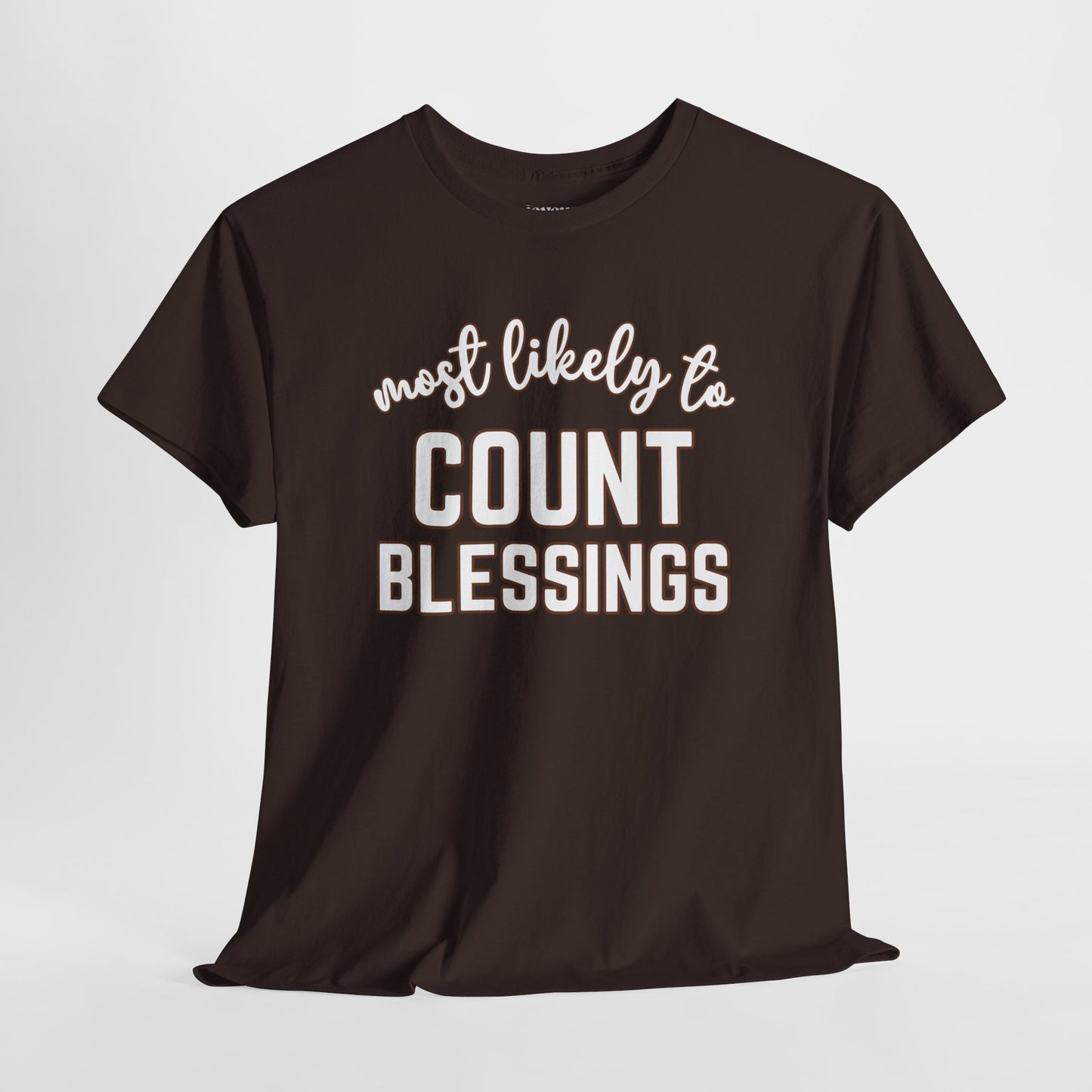 Funny Thanksgiving Shirt - Most Likely to Count Blessings Heavy Cotton Tee