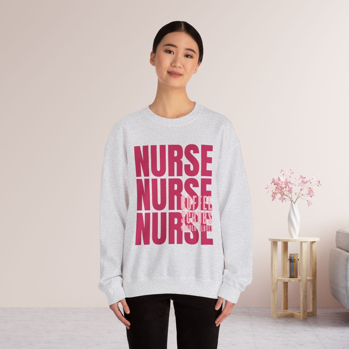 Pink Nurse Sweatshirt - Coffee Scrubs Rubber Gloves Shirt