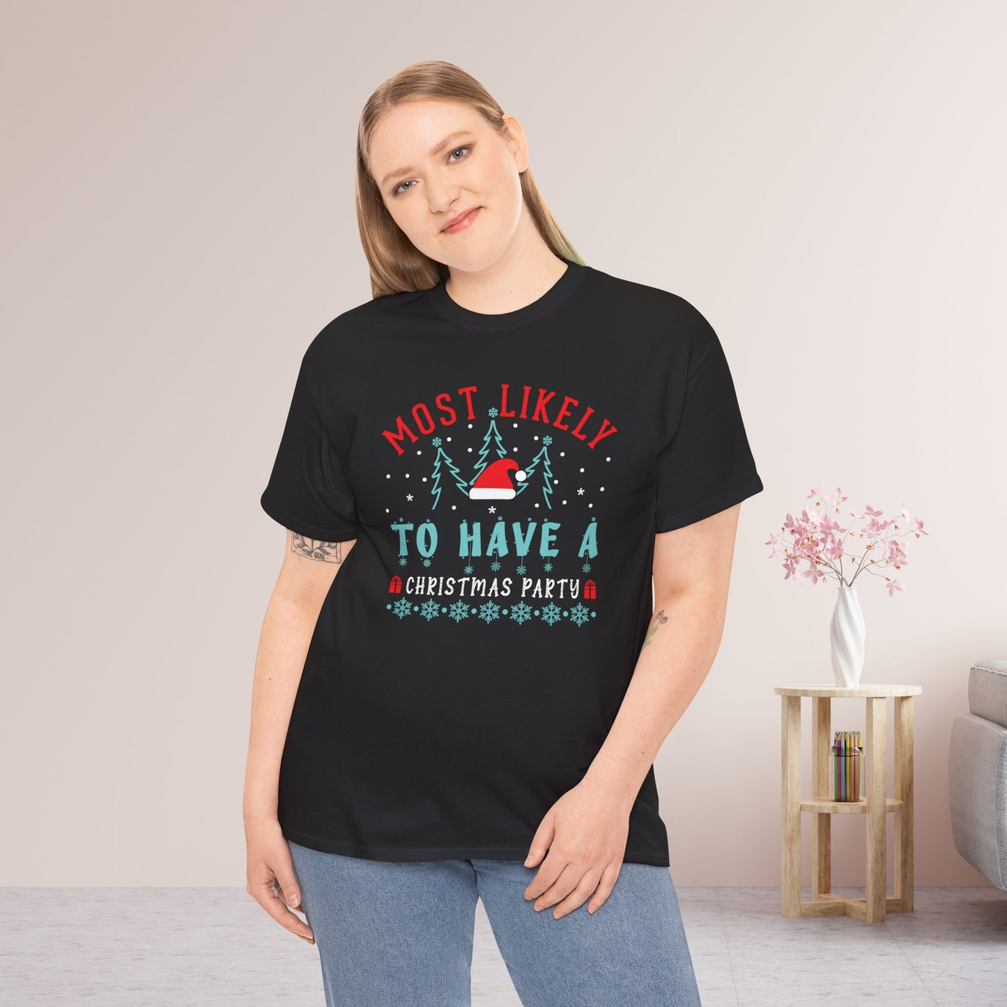 Most Likely To Have a Christmas Party Funny Christmas Shirt - Matching Family Christmas Heavy Cotton Tee