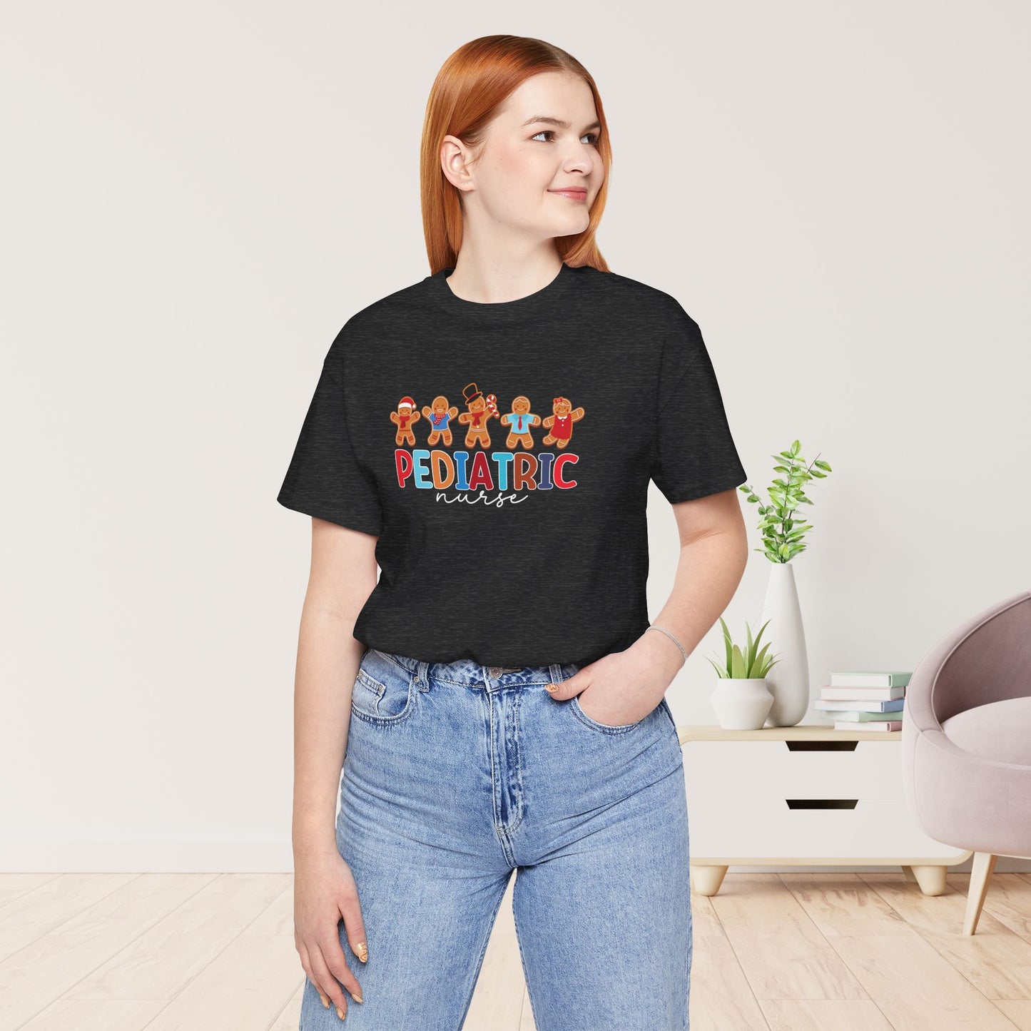 Christmas Pediatric Nurse Soft Cotton Tee with Gingerbread Men