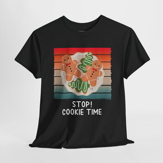 Stop! Cookie Time Funny Christmas Shirt - Matching Family Christmas Heavy Cotton Tee