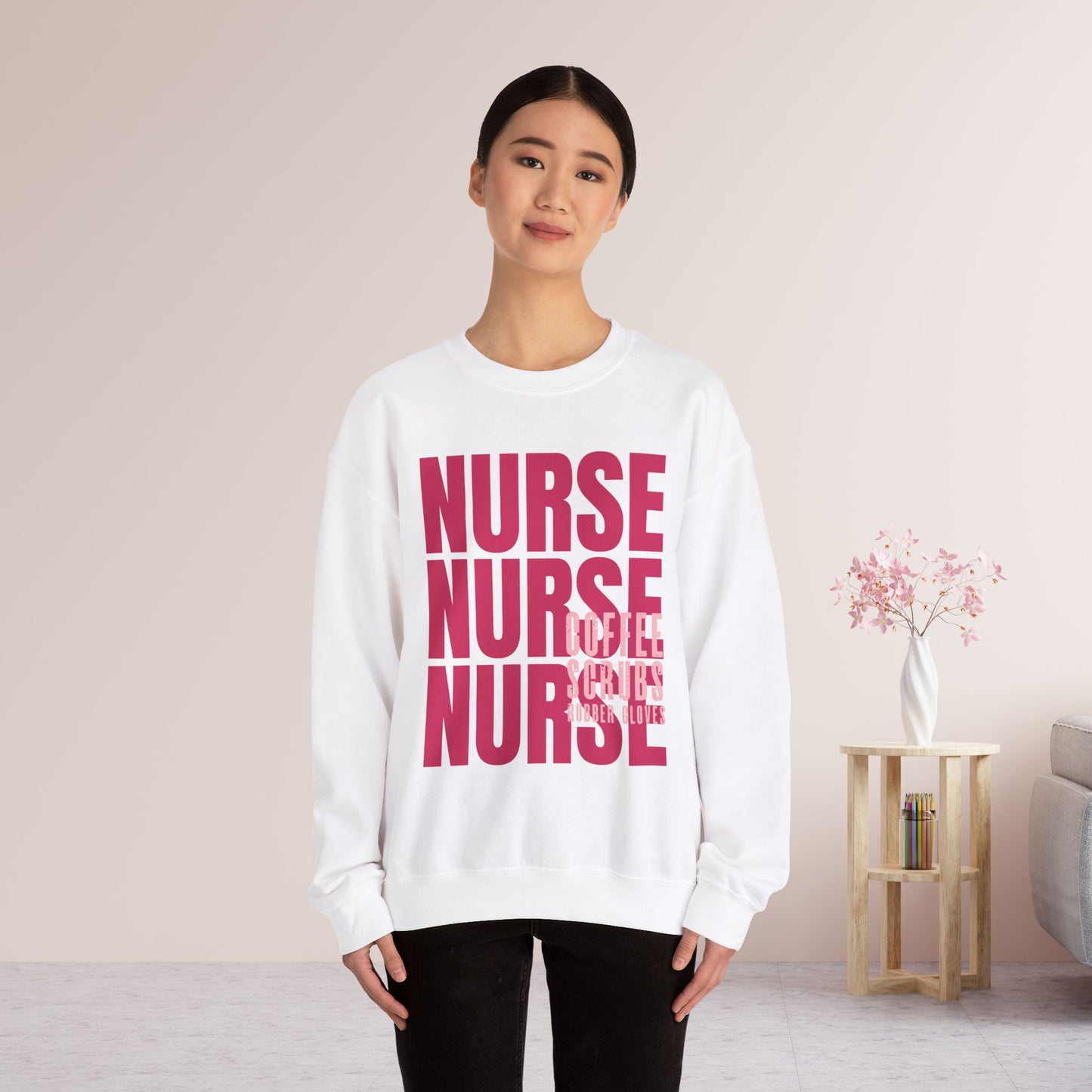 Pink Nurse Sweatshirt - Coffee Scrubs Rubber Gloves Shirt