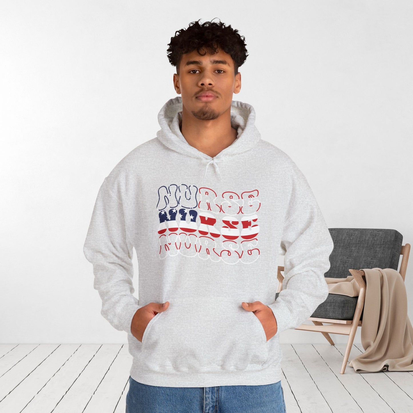 Groovy Patriotic Nurse Hoodie - 4th of July Nurse Hoodie