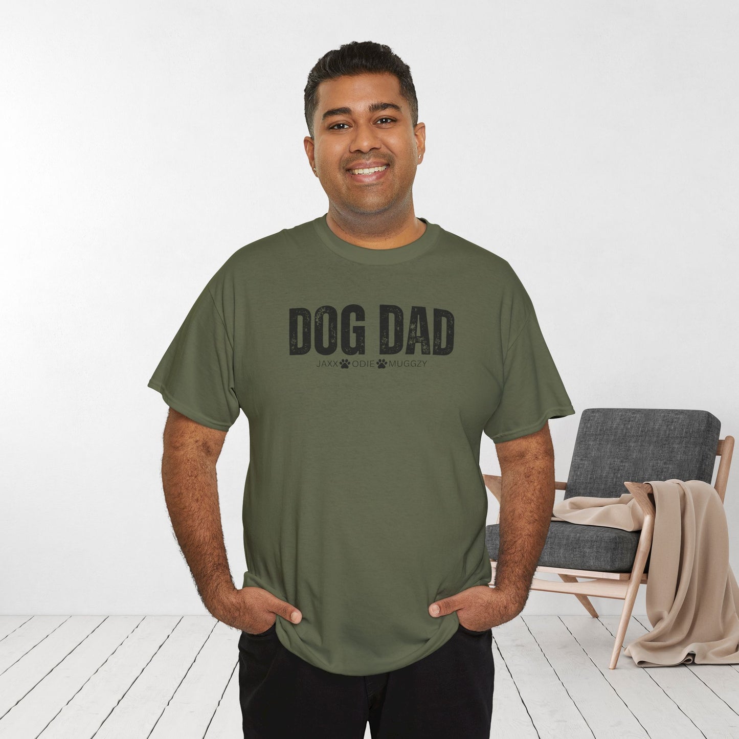 Custom Dog Dad Heavy Cotton Tee with Dogs Name - Personalized Dog Lover Gift