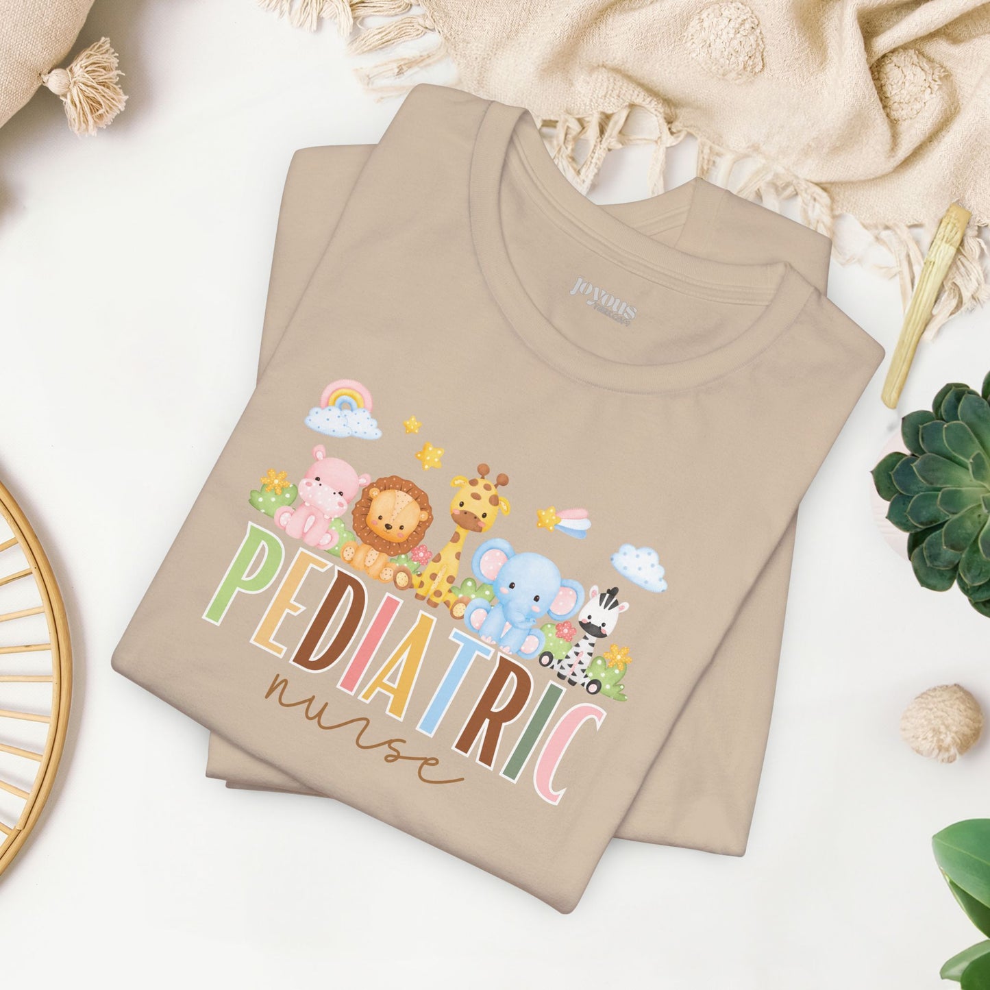 Cute Pediatric Nurse Soft Cotton Tee with Safari Animals for PEDS Nurse