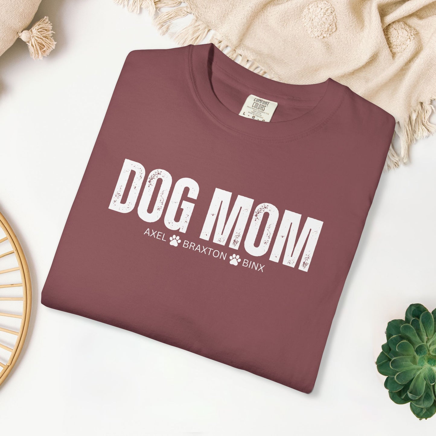 Custom Dog Mom Comfort Colors Shirt with Dogs Name - Personalized Dog Lover Gift