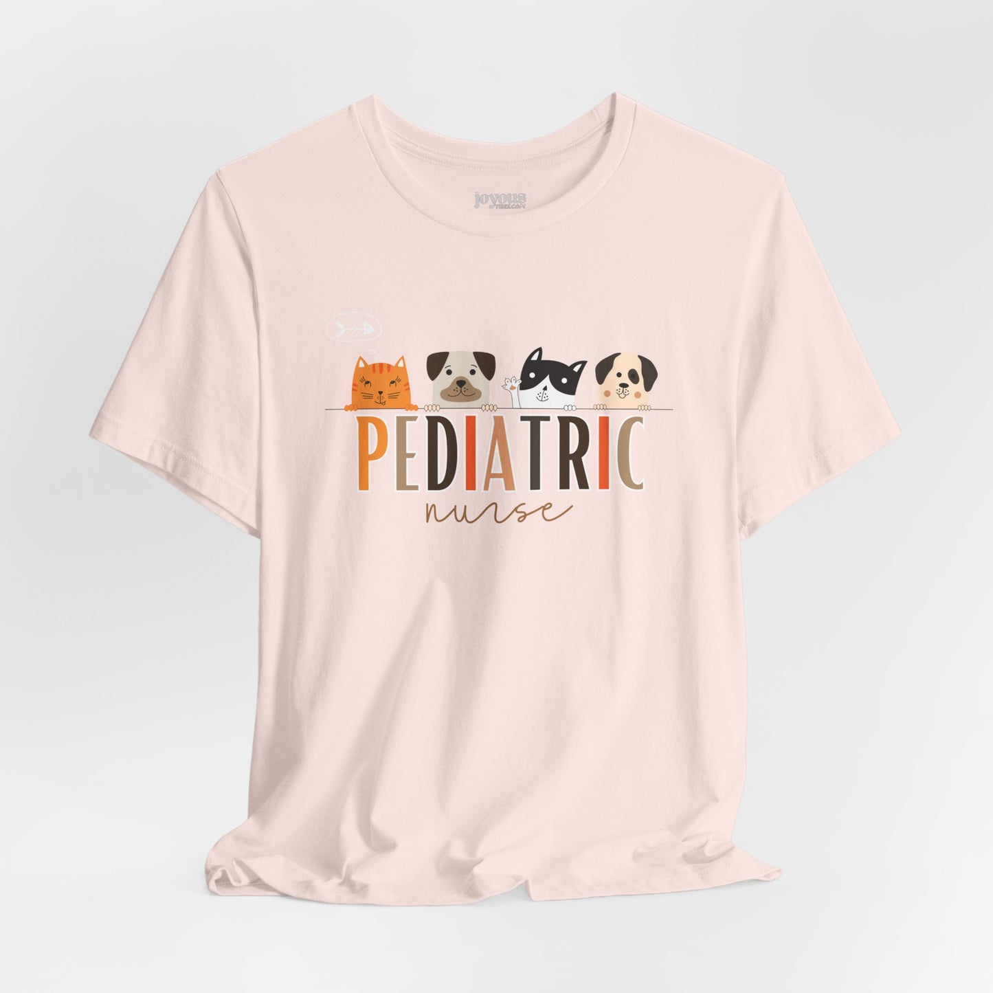 Cute Pediatric Nurse Soft Cotton Tee with Dogs and Cats for PEDS Nurse