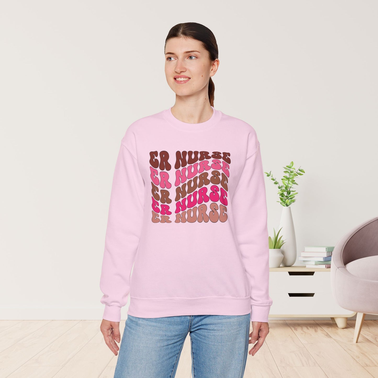 Groovy Pink ER Nurse Sweatshirt - Emergency Nurse Pullover