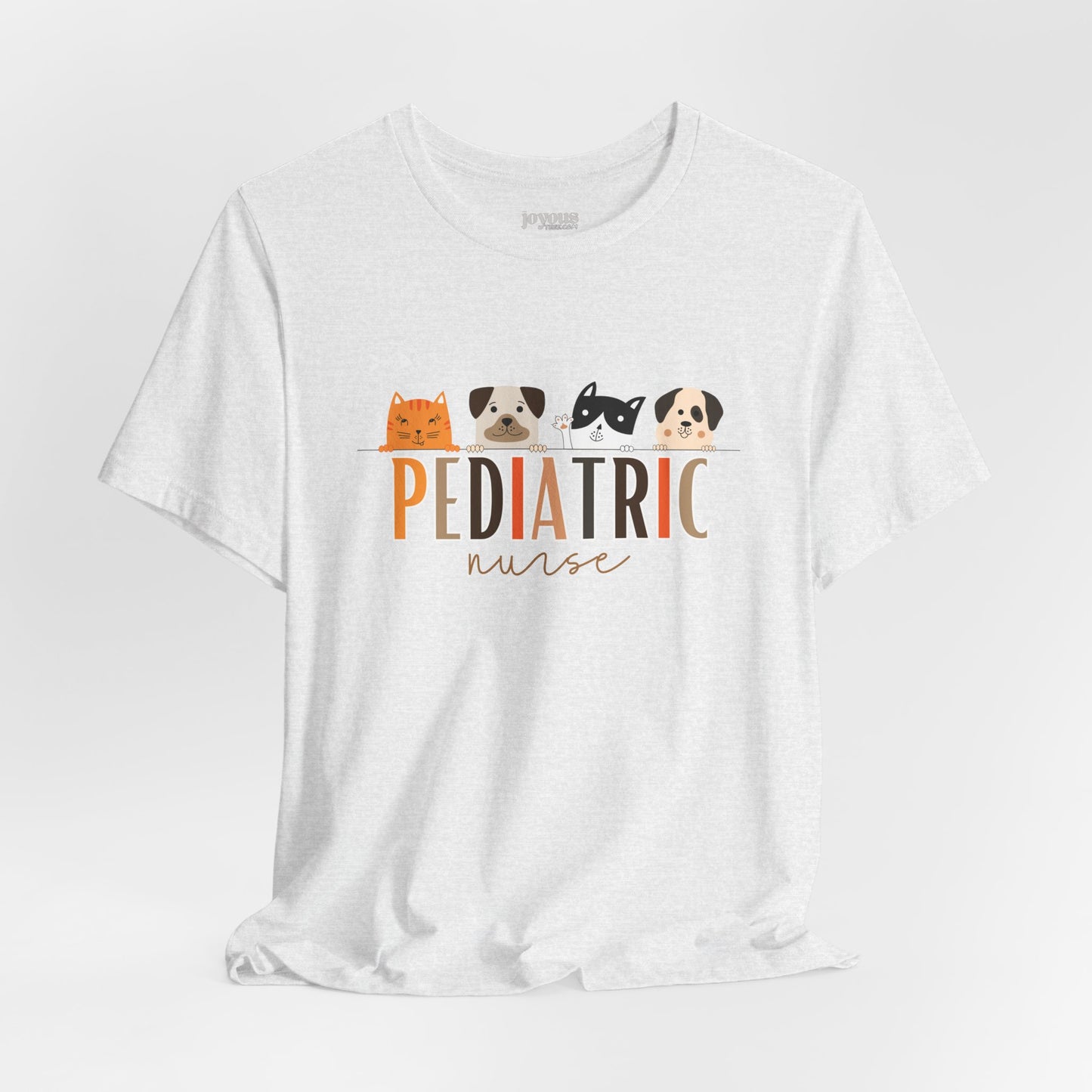 Cute Pediatric Nurse Soft Cotton Tee with Dogs and Cats for PEDS Nurse