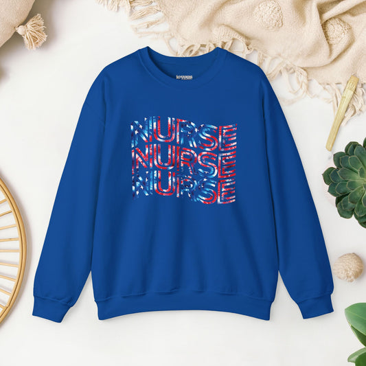 Wavy Patriotic Nurse Sweatshirt - 4th of July Nurse Sweatshirt