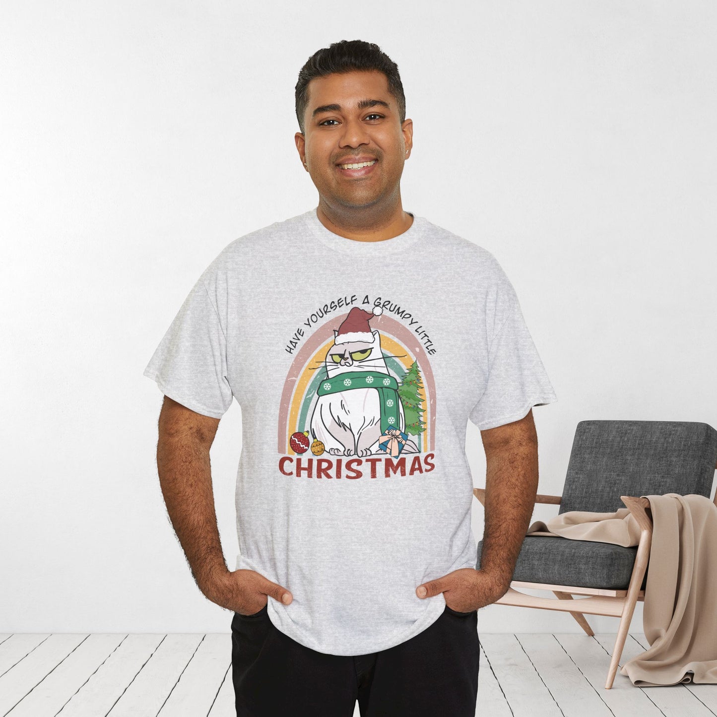 Have Yourself A Grumpy Little Christmas Funny Cat Christmas Heavy Cotton Tee - Cat Lovers Christmas Gift