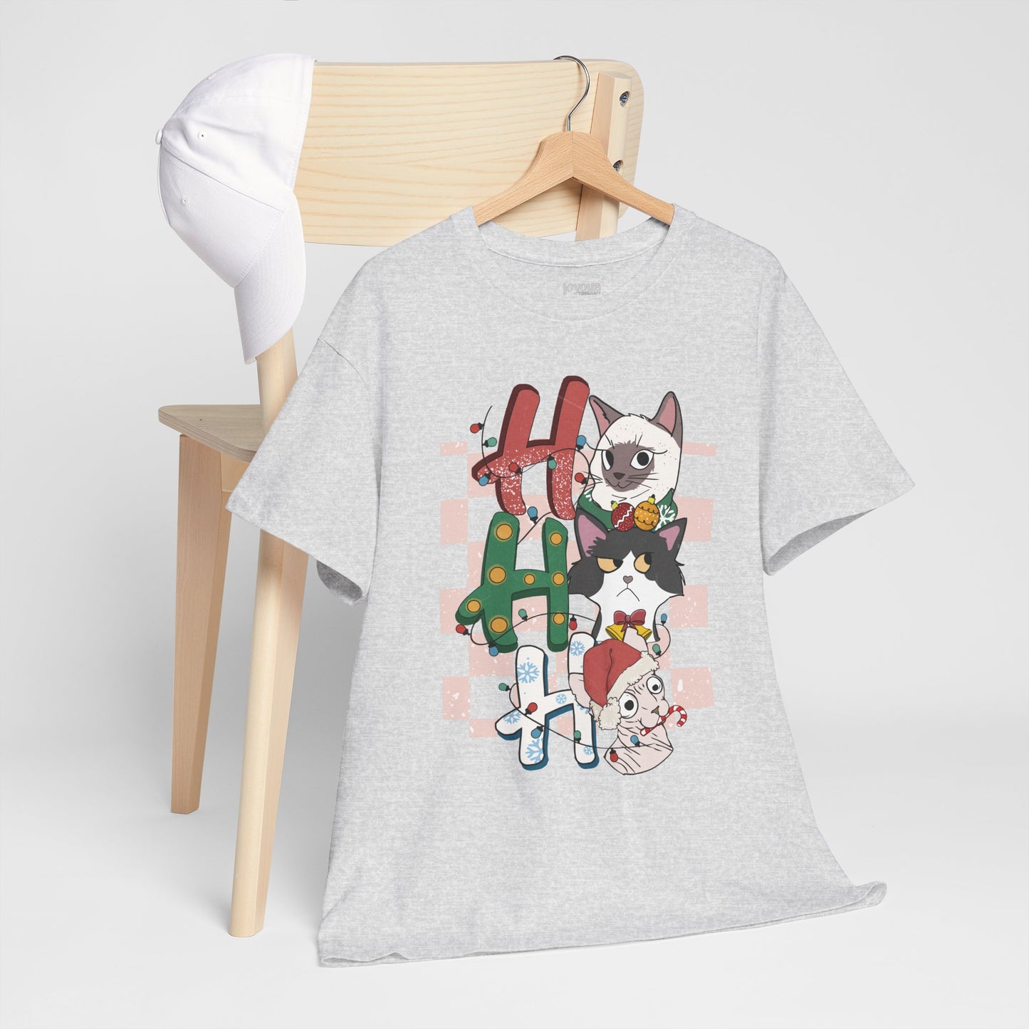 Ho Ho Ho Funny Cat Christmas Heavy Cotton Tee - Cat Lovers Christmas Gift