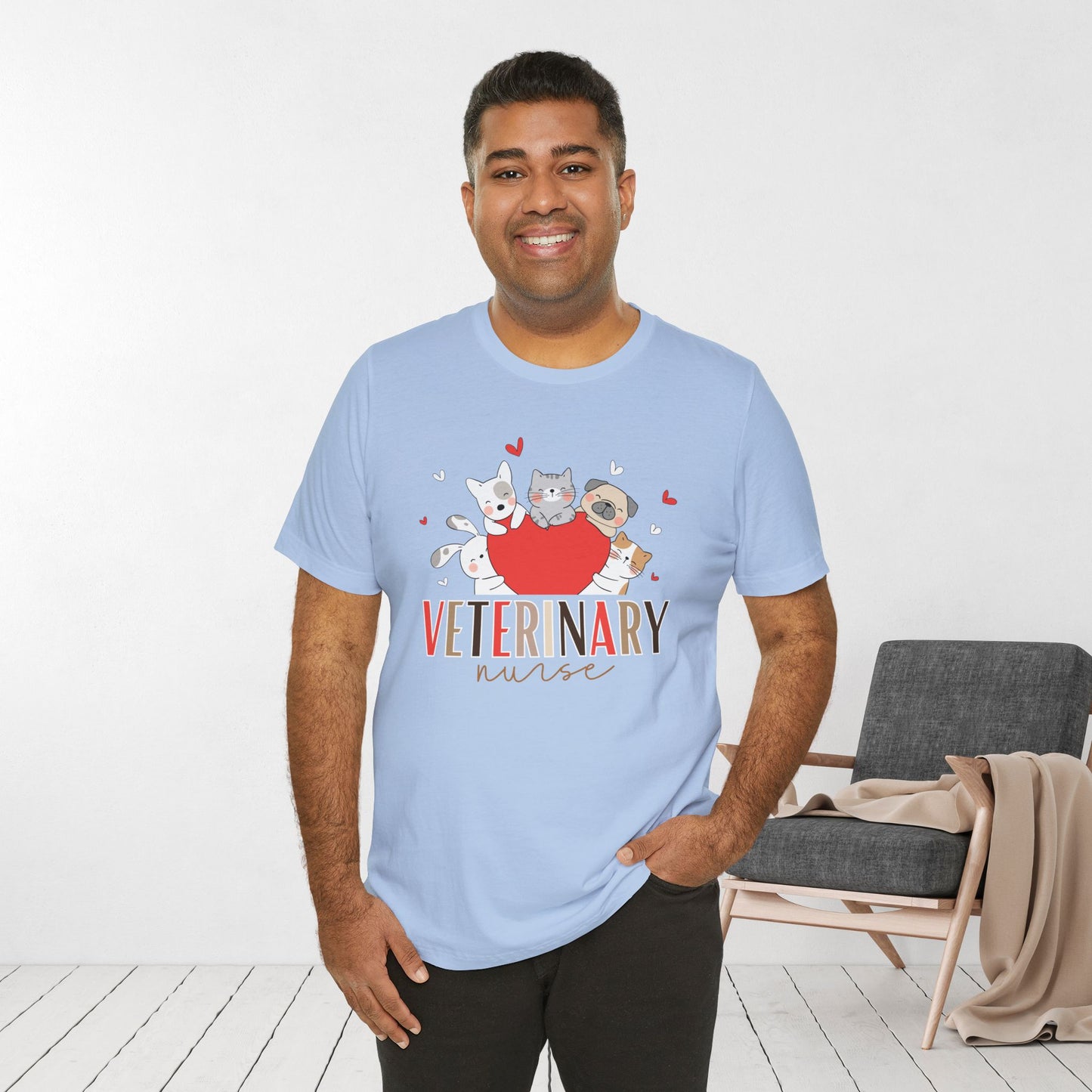 Cute Veterinary Nurse Soft Cotton Tee with Dogs and Cats for VET Nurse