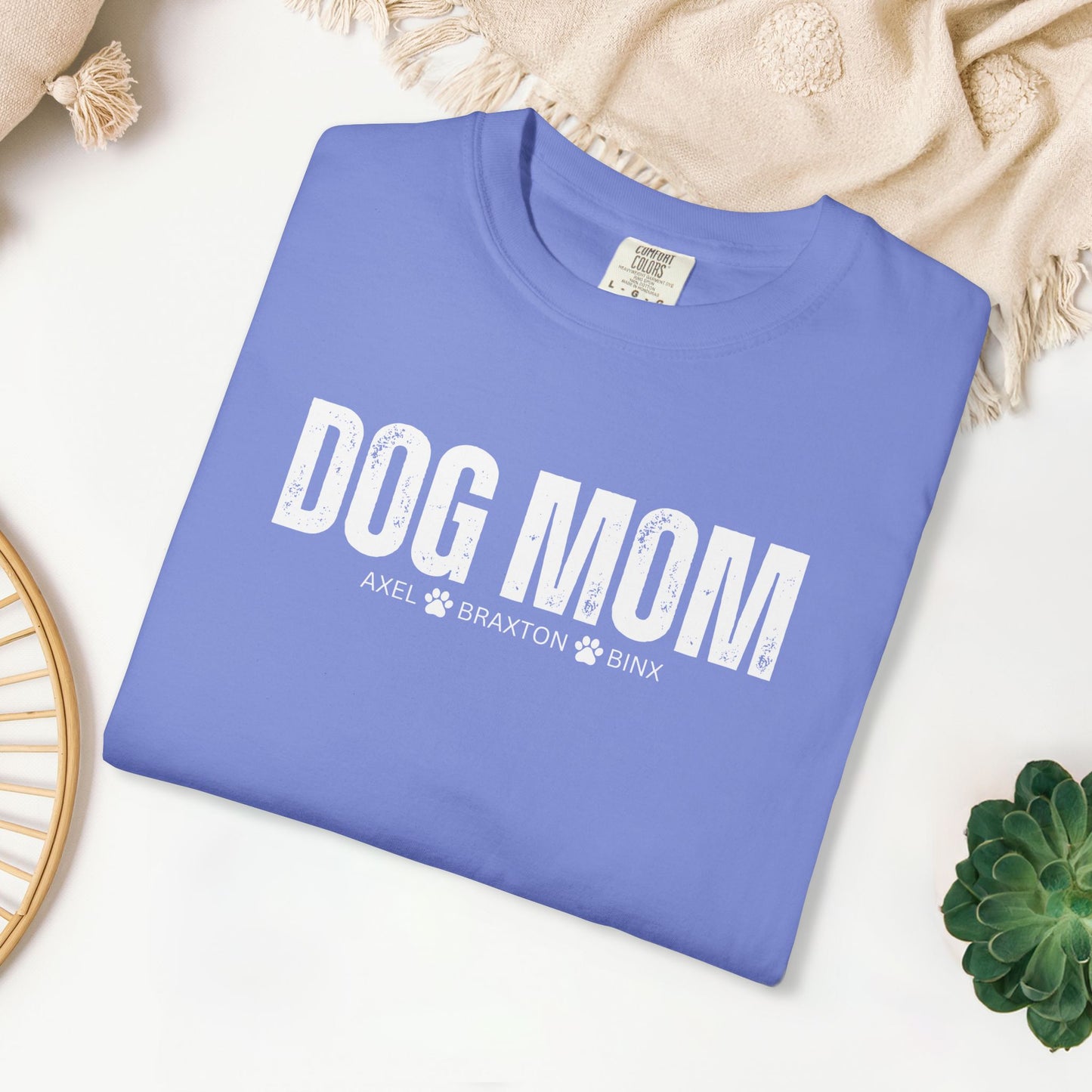 Custom Dog Mom Comfort Colors Shirt with Dogs Name - Personalized Dog Lover Gift