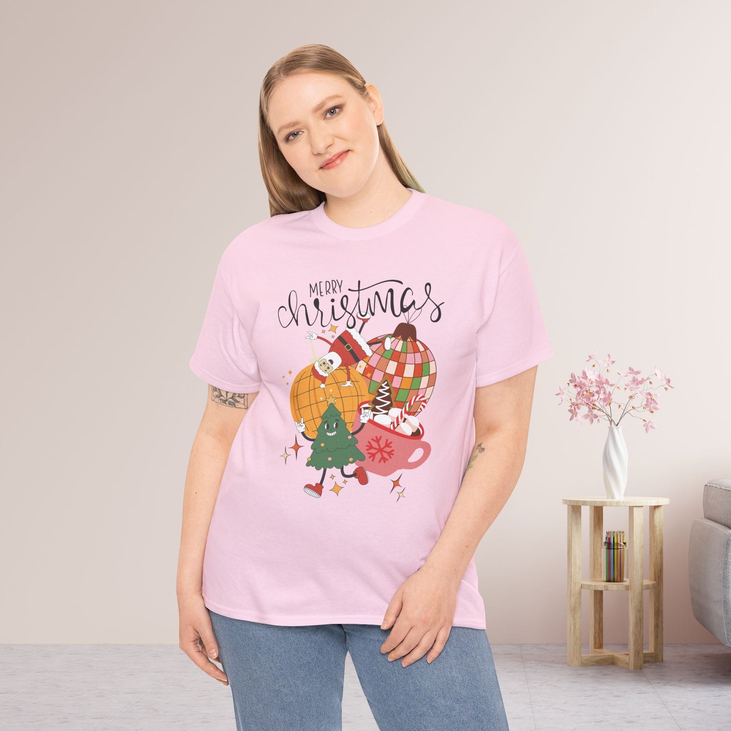 Merry Christmas Retro Ornament Shirt - Christmas Heavy Cotton Tee