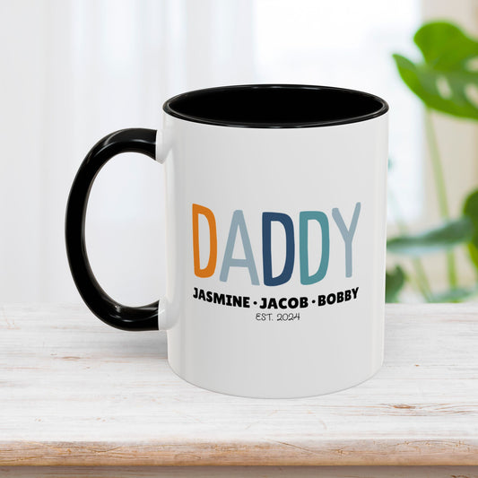 Personalized Daddy Coffee Mug with Kids Names - Custom Dad Gifts for Father's Day